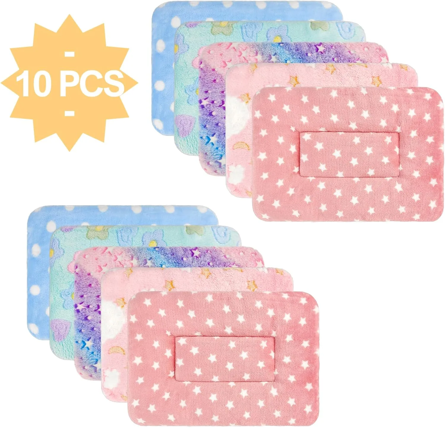 10PCS Guinea Pig Bed Soft Rabbit Bedding Cage Liner Warm Bunny Mats Pee Pads Fleece Blanket Plush Hamster Sleep Beds Ferret Squirrel Hedgehog Rat