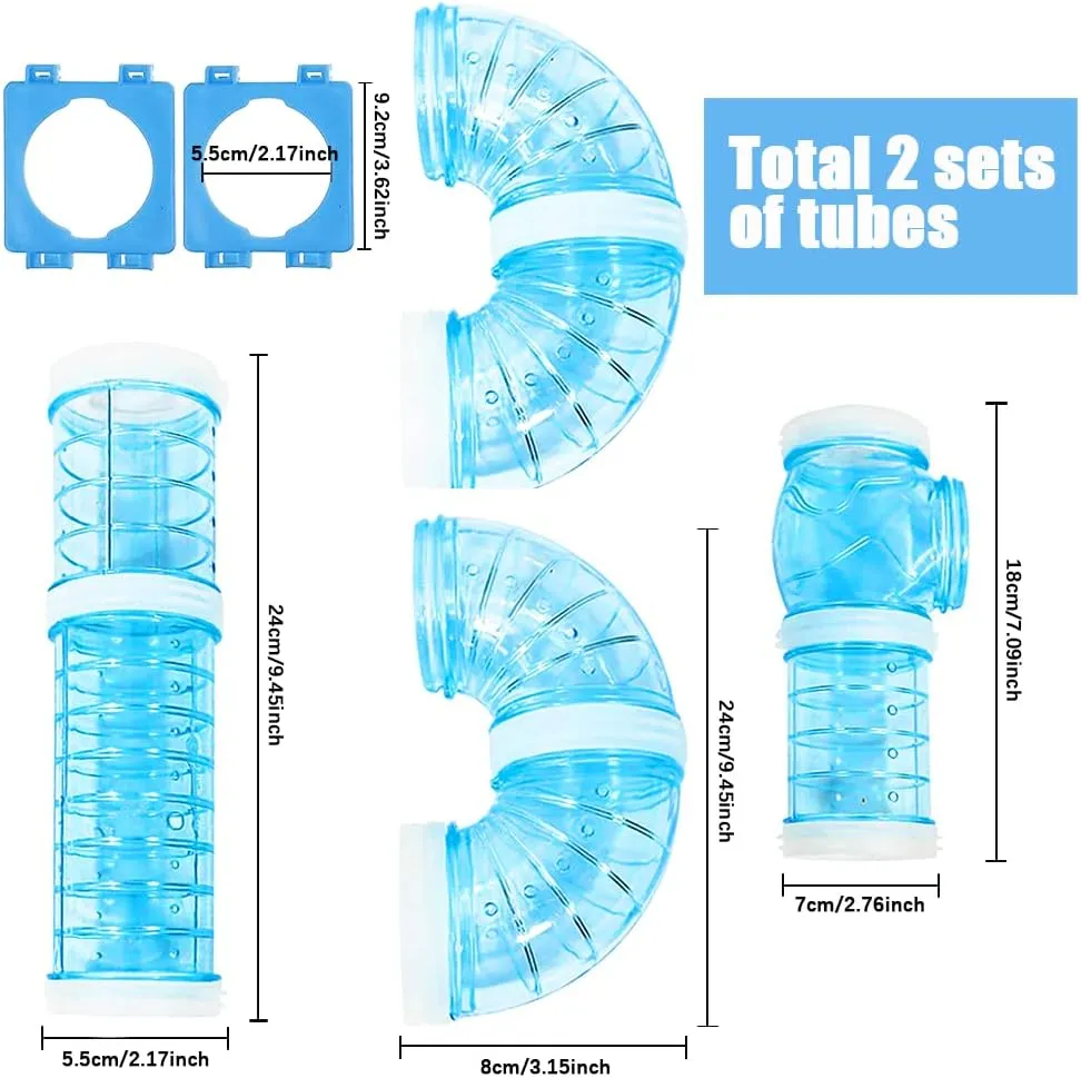 2 Hamster Tube Kits, DIY Hamster Tunnel Adventure with External Pipe, Transparent Connection Track for Rat, Mouse & Small Animal Sports, Expand Cage Space