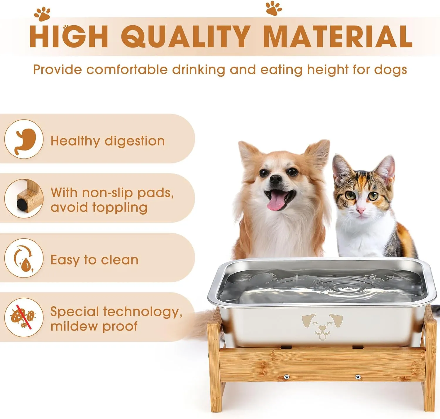 2 Pack Bamboo Elevated Dog Bowl with Stand Raised Stainless Steel Water Bowl Anti-Slip High Capacity Water Food Stand for Small Medium Large Breed Dog Indoor Outdoor(Wood,1.25 Gallon)