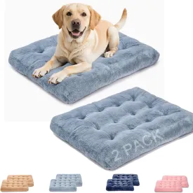 2 Pack Washable Dog Bed, Deluxe Plush Dog Crate Beds with Anti-Slip, Comfy Kennel Pad Pet Sleeping Mat for Large, Medium and Small Dogs (2 Pack x Grey, 35.0" L x 23.0" W x 3.0" Th)
