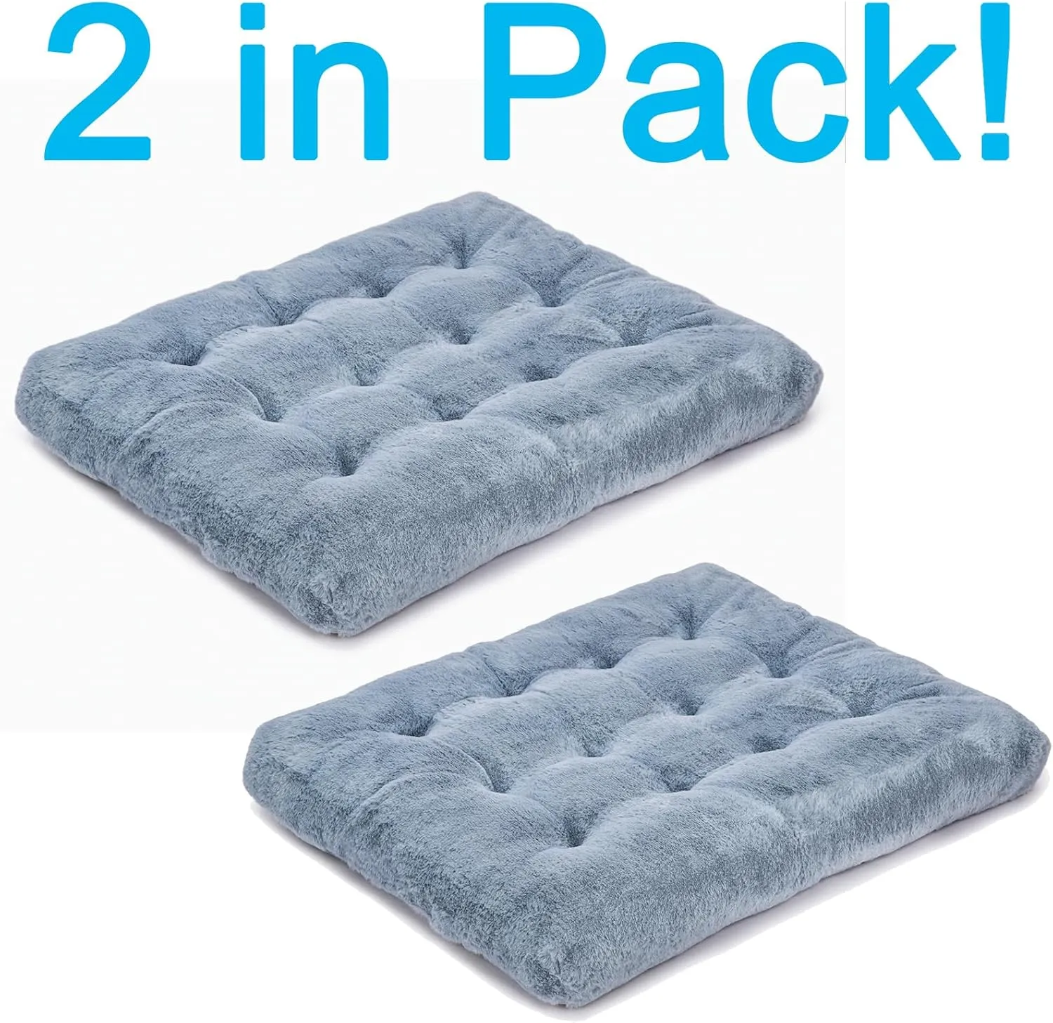 2 Pack Washable Dog Bed, Deluxe Plush Dog Crate Beds with Anti-Slip, Comfy Kennel Pad Pet Sleeping Mat for Large, Medium and Small Dogs (2 Pack x Grey, 35.0" L x 23.0" W x 3.0" Th)
