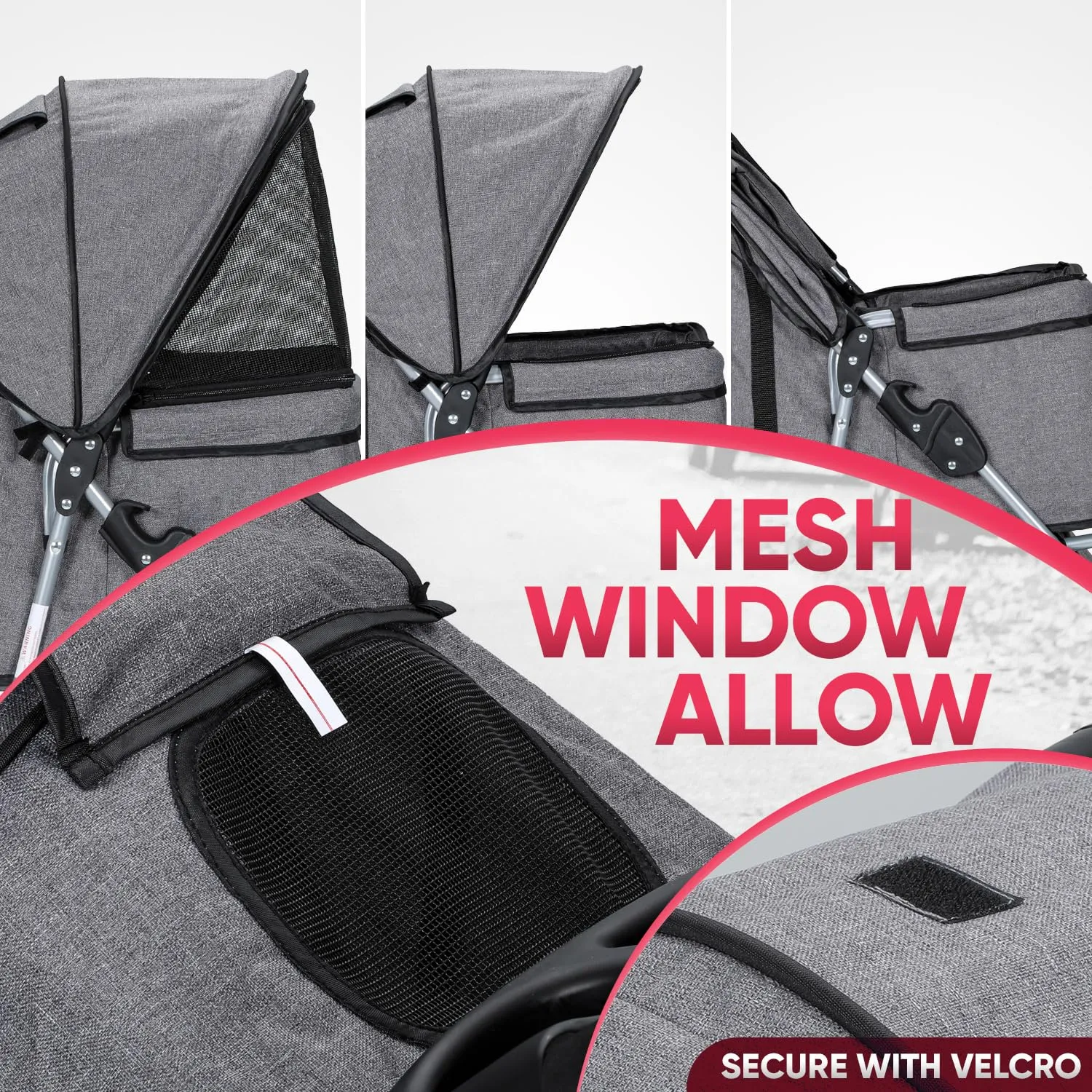 3-Wheel Foldable Cat & Dog Stroller - Water-Resistant Oxford Fabric, Safety Brakes & Storage Baske, CAAP-DGS-A78-GY