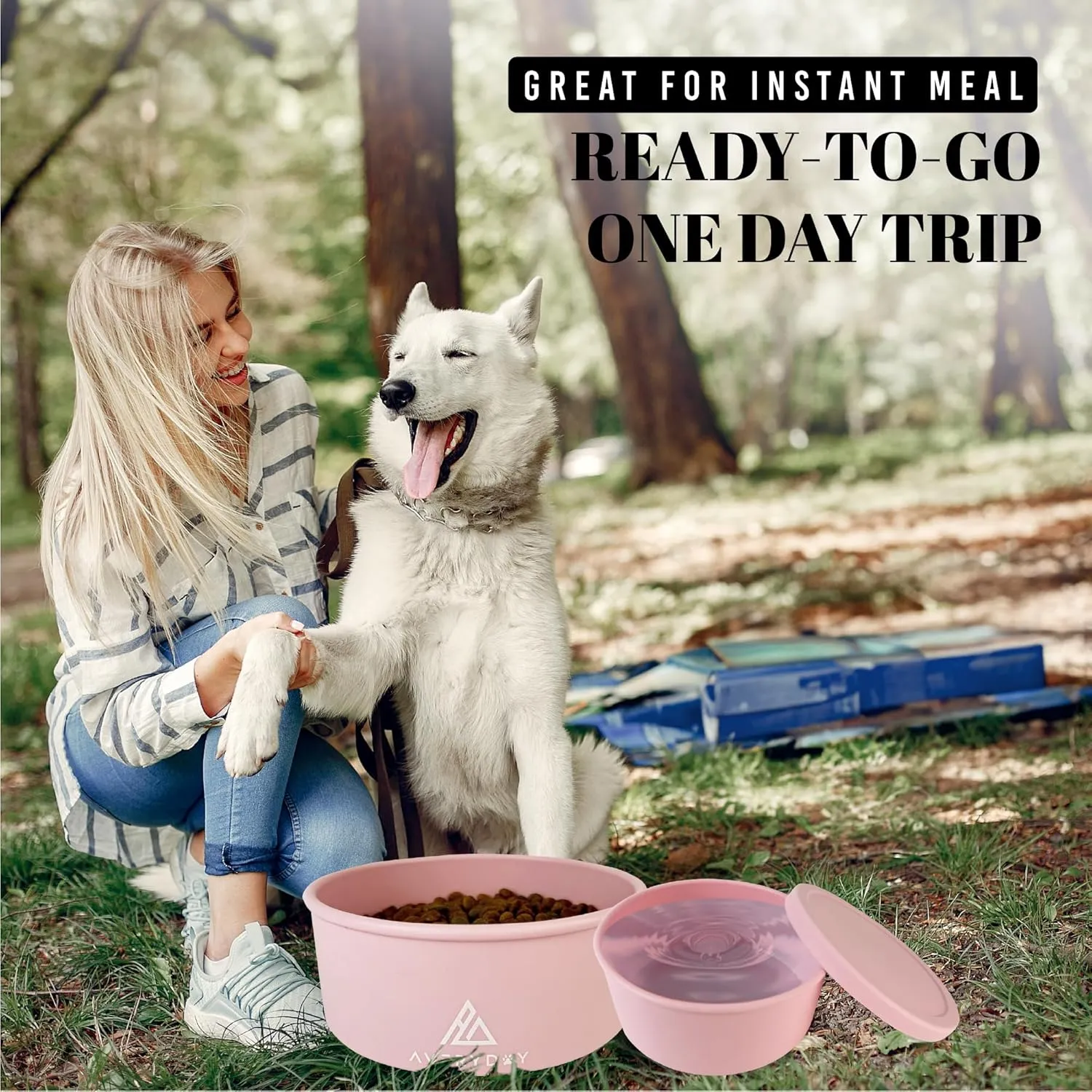 30 Oz Travel Dog Bowls with Lids, 2-in-1 Portable Pet Bowls for Food and Water, Leakproof Travel Dog Food & Water Bowl for Outdoor, Camping, Travel Dog Feeding Bowl, Daycare Pet Bowls