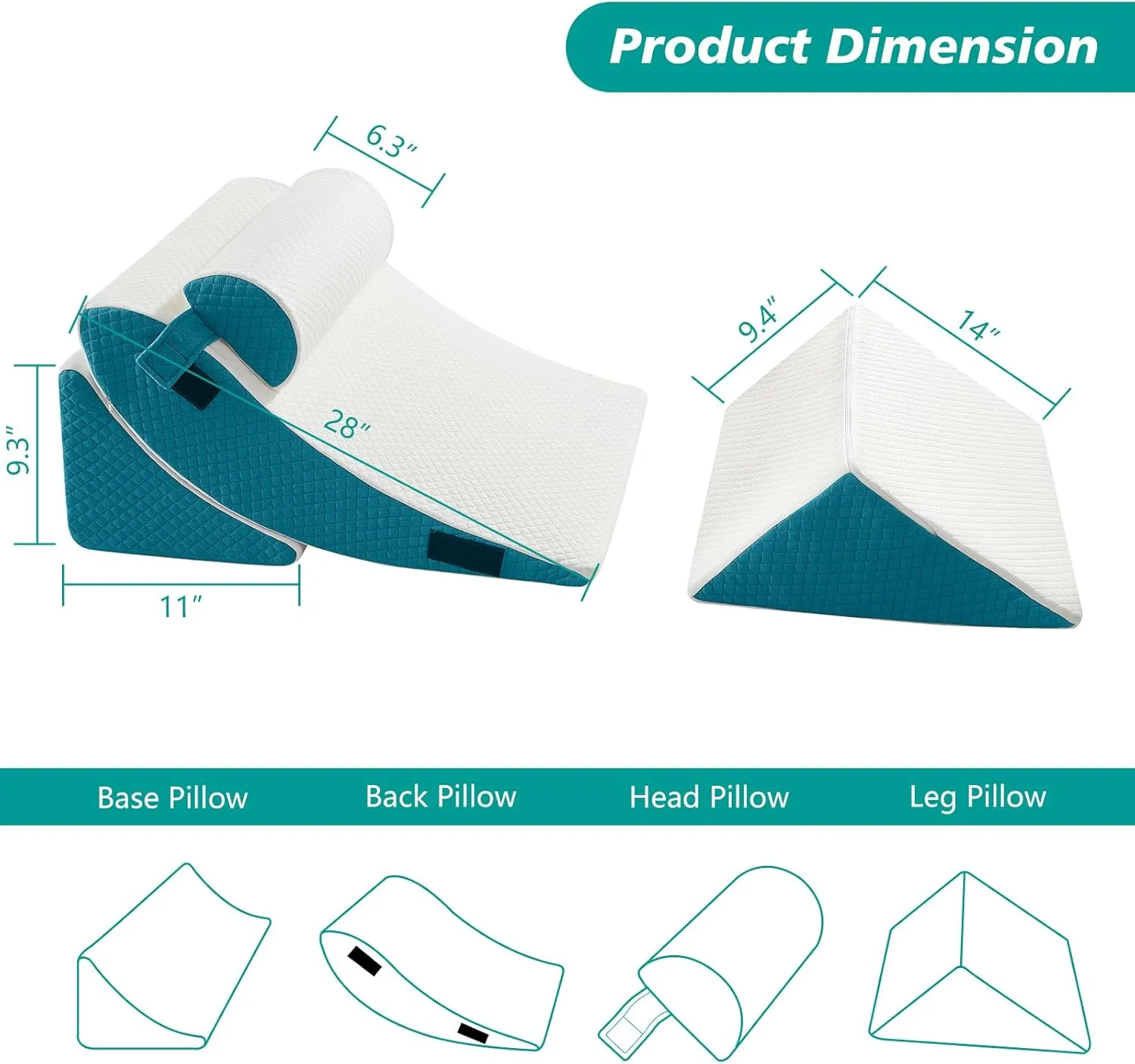 4PCS Orthopedic Bed Wedge Pillow Set - Post Surgery Pillows for Neck Back and Leg Pain Relief - Wedge Pillows for After Surgery for Acid Reflux & Sleeping & Heartburn (White Blue)