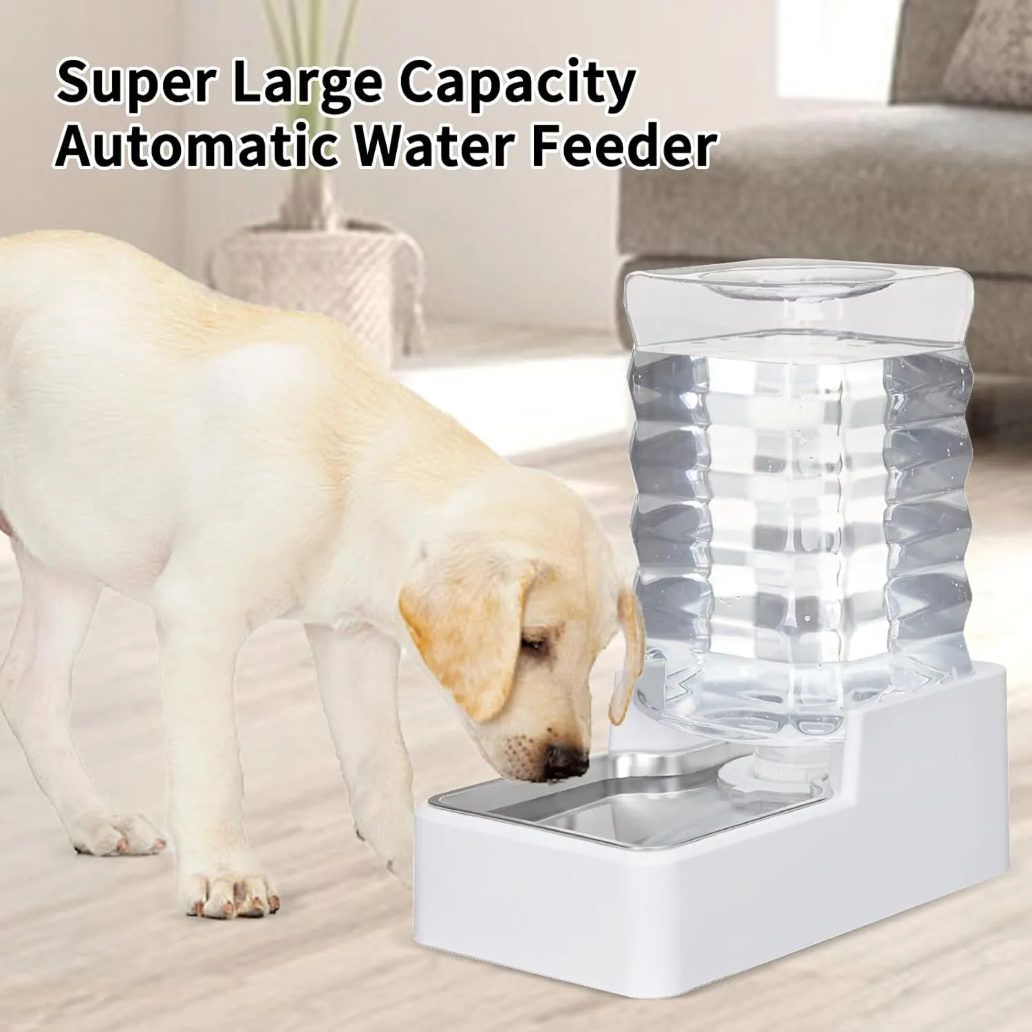 8L Upgraded Automatic Large Capacity Dog and Cat Water Dispenser with Stainless Steel Bowl,100% BPA-Free,Gravity Waterer,Suitable for Medium and Large-Sized Cats and Dogs (White, 8L )
