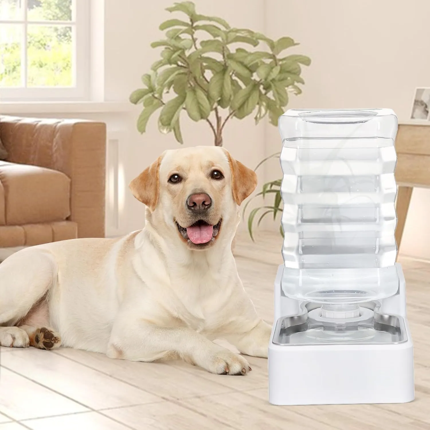 8L Upgraded Automatic Large Capacity Dog and Cat Water Dispenser with Stainless Steel Bowl,100% BPA-Free,Gravity Waterer,Suitable for Medium and Large-Sized Cats and Dogs (White, 8L )