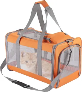 Airline Approved Pet Carrier for Cats Dogs Soft Travel Bag with Breathable Honeycomb Board,Removable Support Board for Car,Air Travel,and Vet Visits (Orange) Valentines