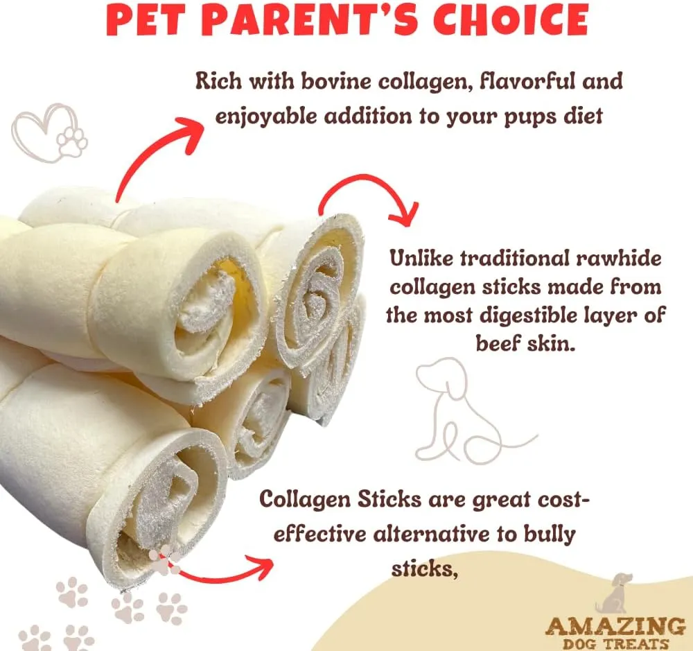 Amazing Dog Treats - Beef Cheek Rolls (6 Inch Regular - 4 Pcs) - No Hide - Safe Rawhide Alternative Dog Chew - Great for Power Chewers - Long Lasting Dog Chew - No Splinters - Retriever Rolls For Dogs