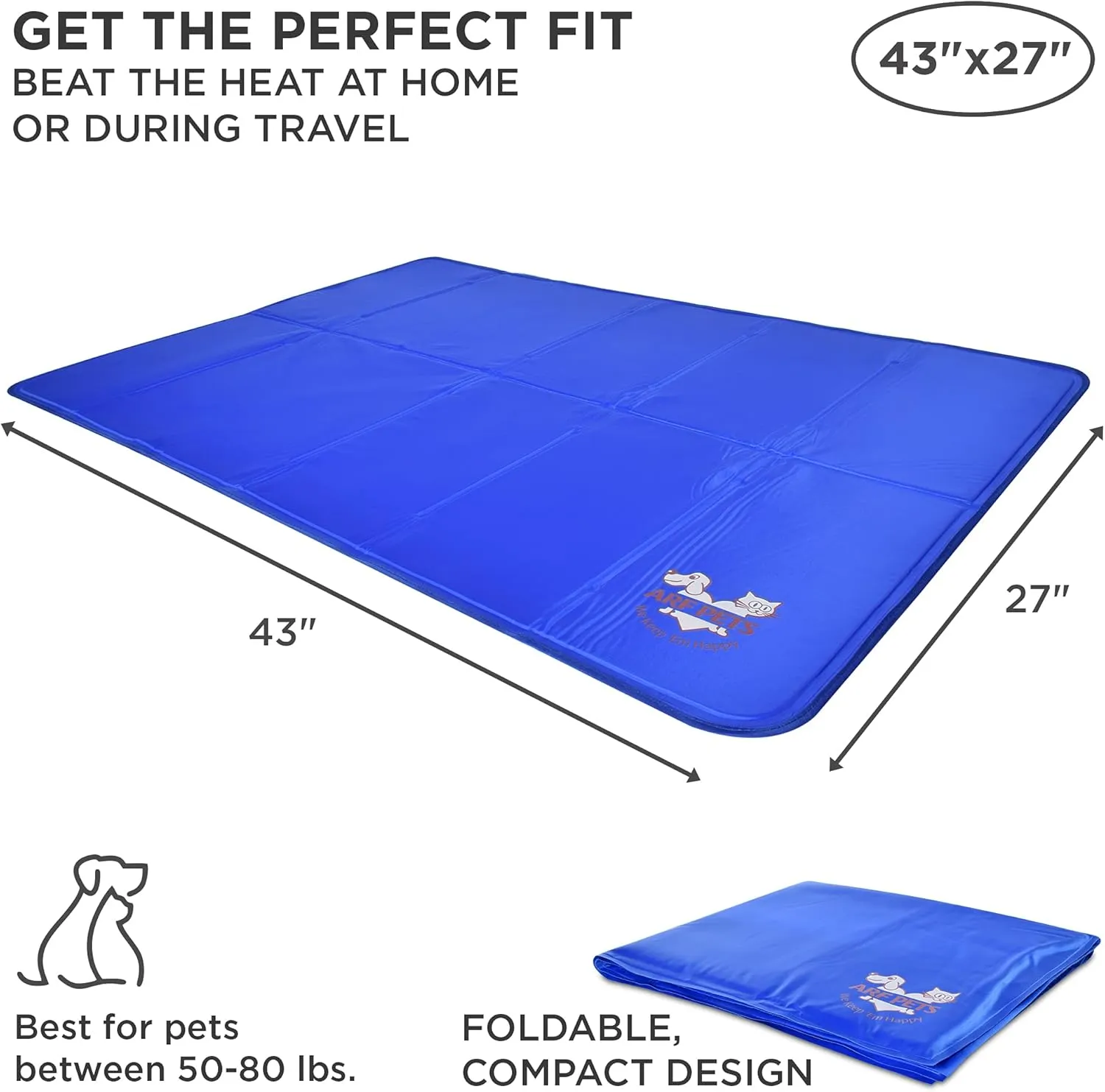 Arf Pets Dog Cooling Mat 27 x 43 Pad for Kennels, Crates and Beds, Non-Toxic, Durable Solid Self Cooling Gel Material. No Refrigeration or Electricity Needed