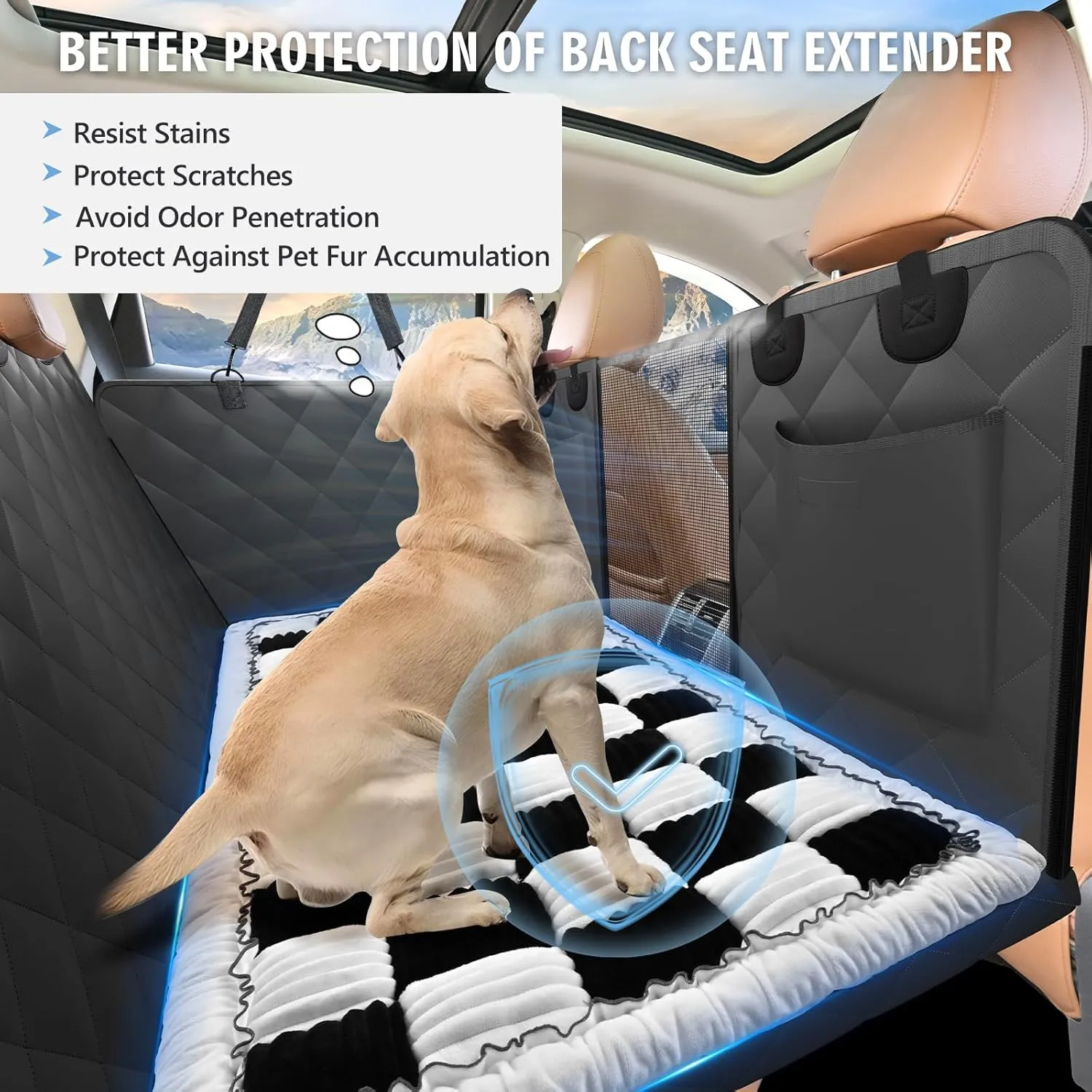 Backseat Dog Bed Non-Slip, Dog Bed for Car Back Seat Soft and Comfortable, Back Seat Pet Bed Mat for Travel, Pet Car Blanket for Backseat Extender and Seat Covers Checkered (51X 23.5)