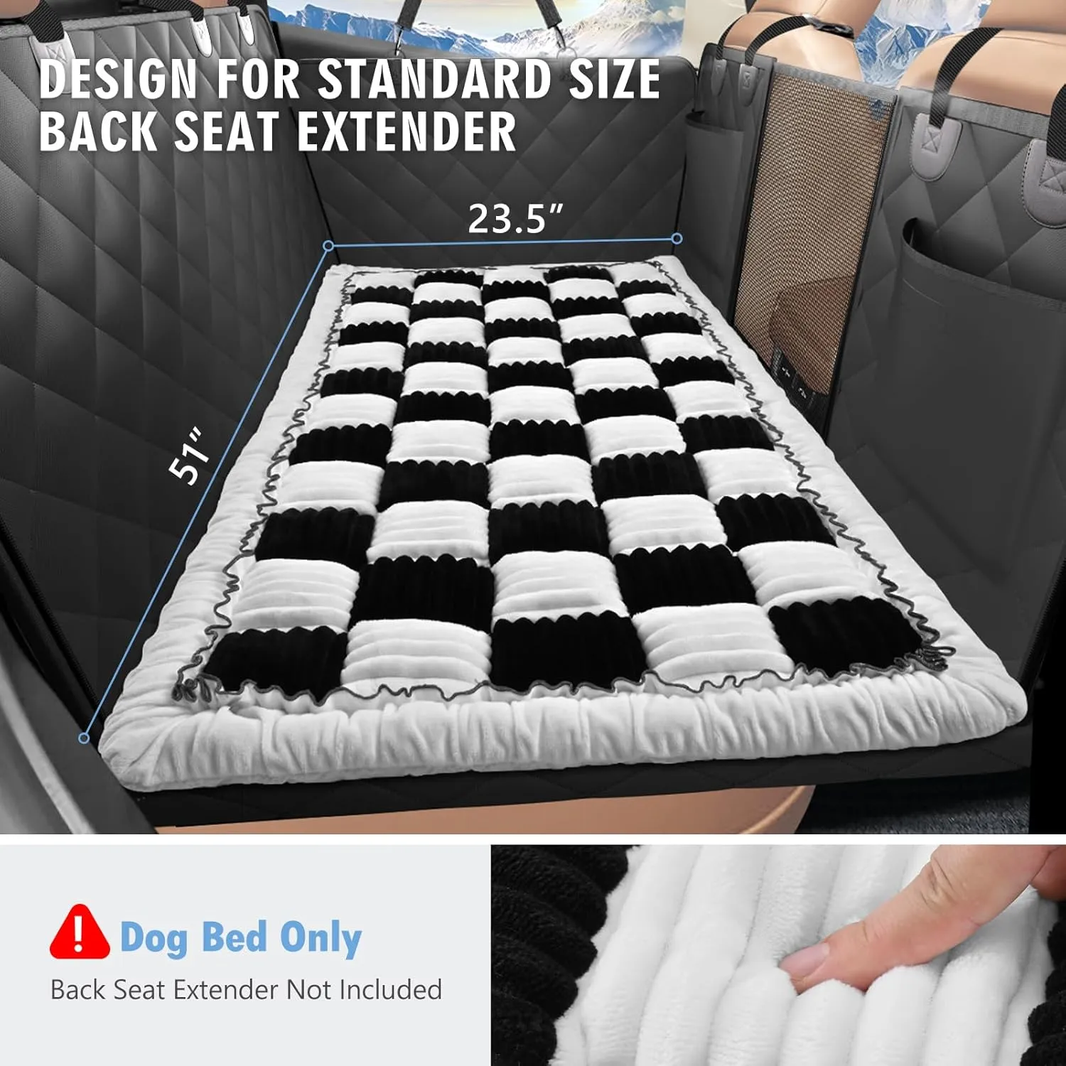 Backseat Dog Bed Non-Slip, Dog Bed for Car Back Seat Soft and Comfortable, Back Seat Pet Bed Mat for Travel, Pet Car Blanket for Backseat Extender and Seat Covers Checkered (51X 23.5)