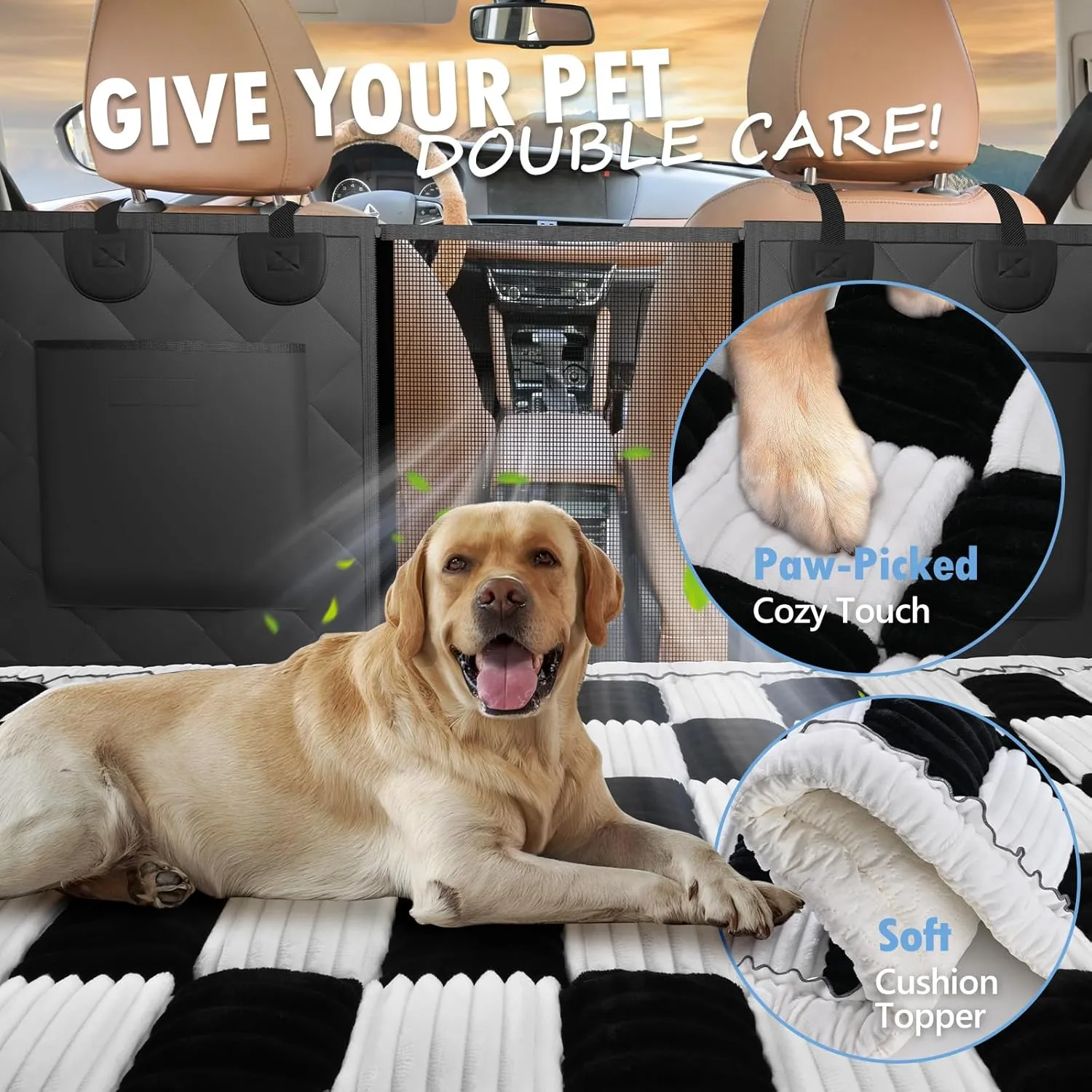 Backseat Dog Bed Non-Slip, Dog Bed for Car Back Seat Soft and Comfortable, Back Seat Pet Bed Mat for Travel, Pet Car Blanket for Backseat Extender and Seat Covers Checkered (51X 23.5)