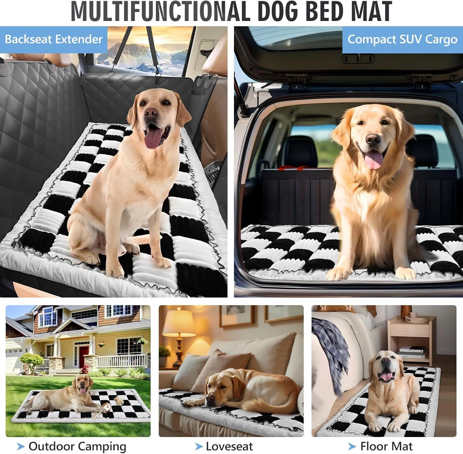 Backseat Dog Bed Non-Slip, Dog Bed for Car Back Seat Soft and Comfortable, Back Seat Pet Bed Mat for Travel, Pet Car Blanket for Backseat Extender and Seat Covers Checkered (51X 23.5)