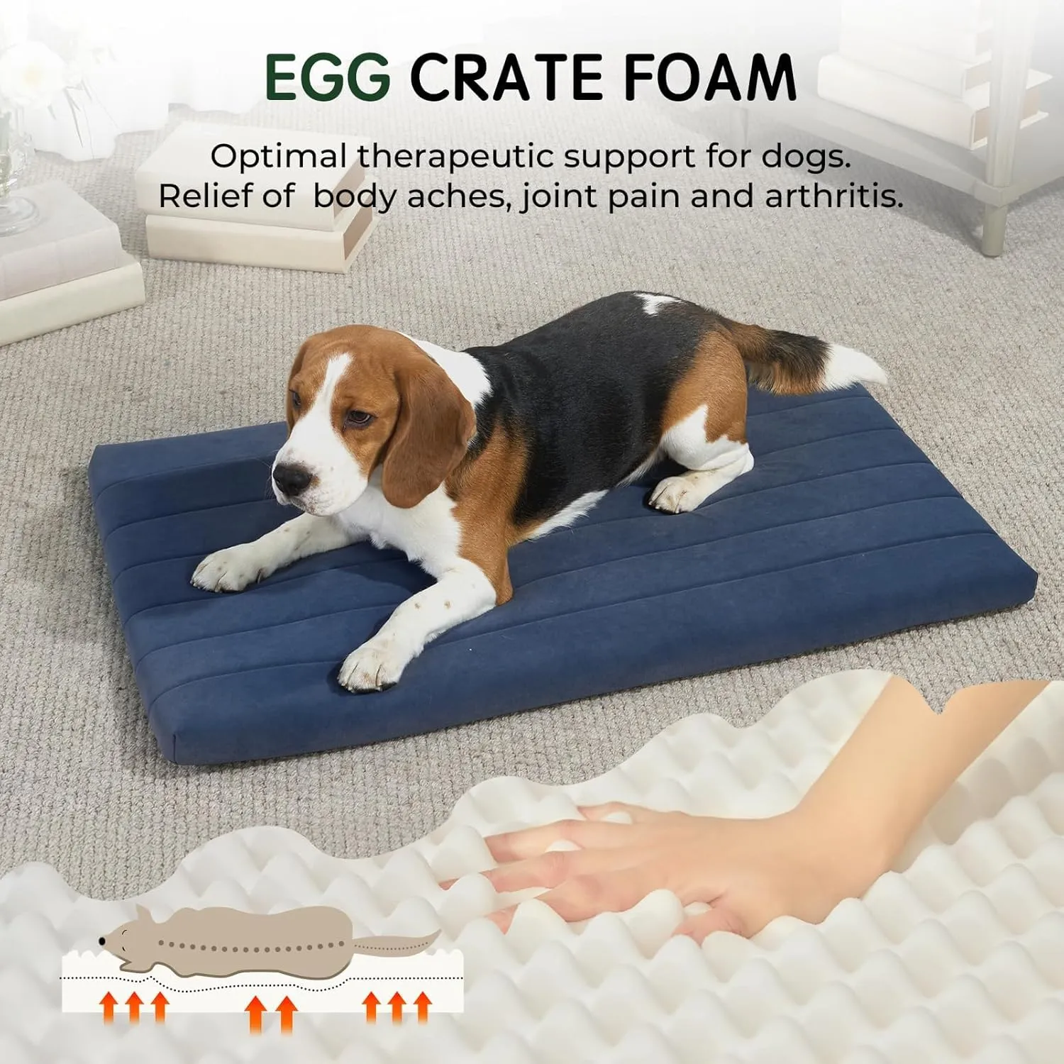 BALANCE Dog Crate Bed, Orthopedic Dog Bed Pad with Waterproof Liner, Washable Crate Foam Pet Mat for Large, Medium, Puppy Dogs Breeds, Periscope, 30"x19"x1.6"
