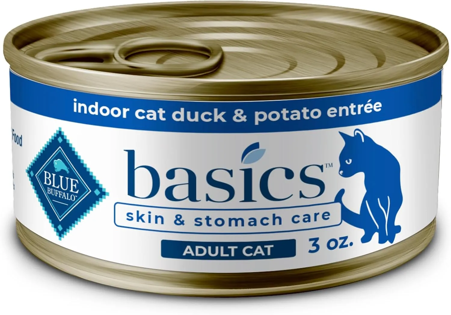 Blue Buffalo Basics Grain-Free Wet Cat Food, Skin & Stomach Care, Limited Ingredient Diet for Indoor Cats, Duck & Potato Entre, 3-oz Cans (24 Count)