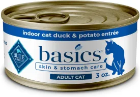 Blue Buffalo Basics Grain-Free Wet Cat Food, Skin & Stomach Care, Limited Ingredient Diet for Indoor Cats, Duck & Potato Entre, 3-oz Cans (24 Count)