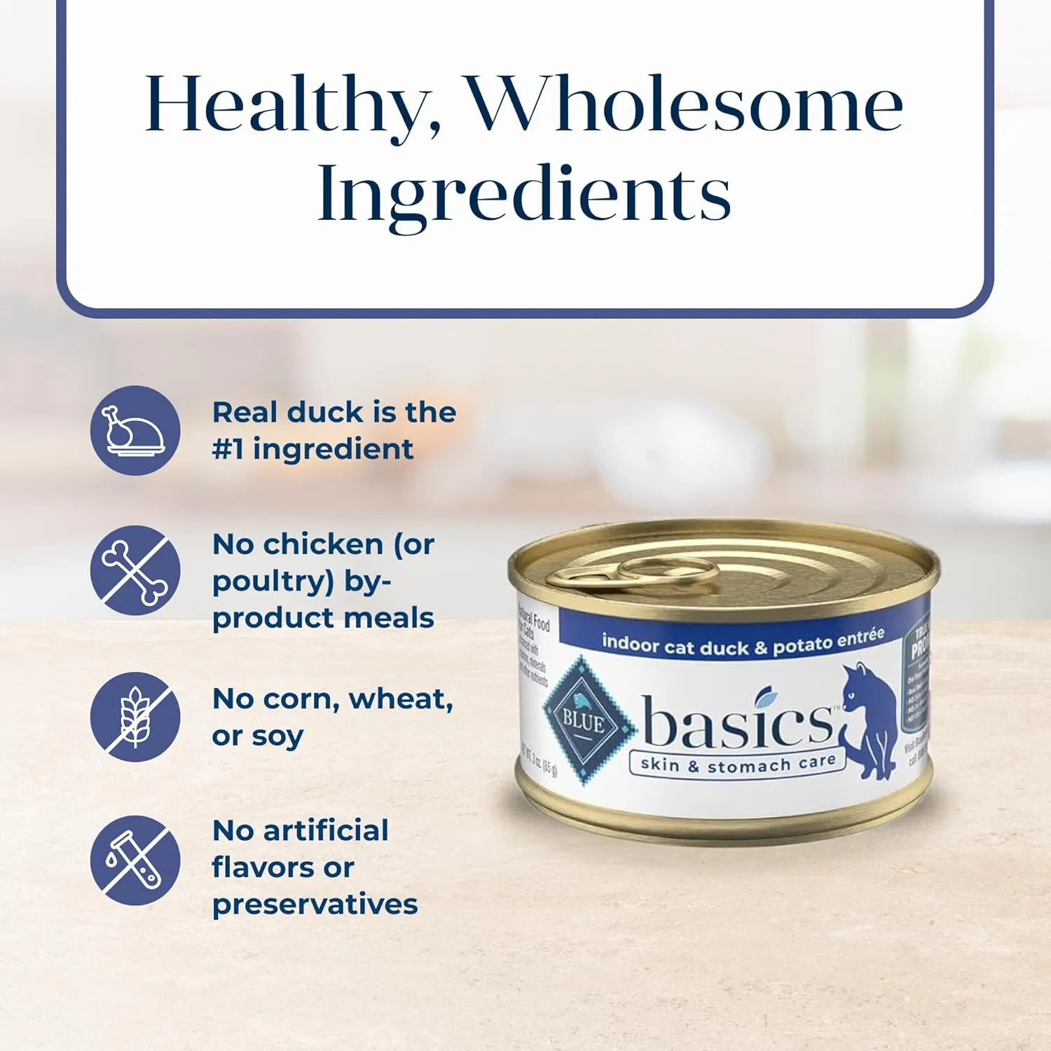 Blue Buffalo Basics Grain-Free Wet Cat Food, Skin & Stomach Care, Limited Ingredient Diet for Indoor Cats, Duck & Potato Entre, 3-oz Cans (24 Count)