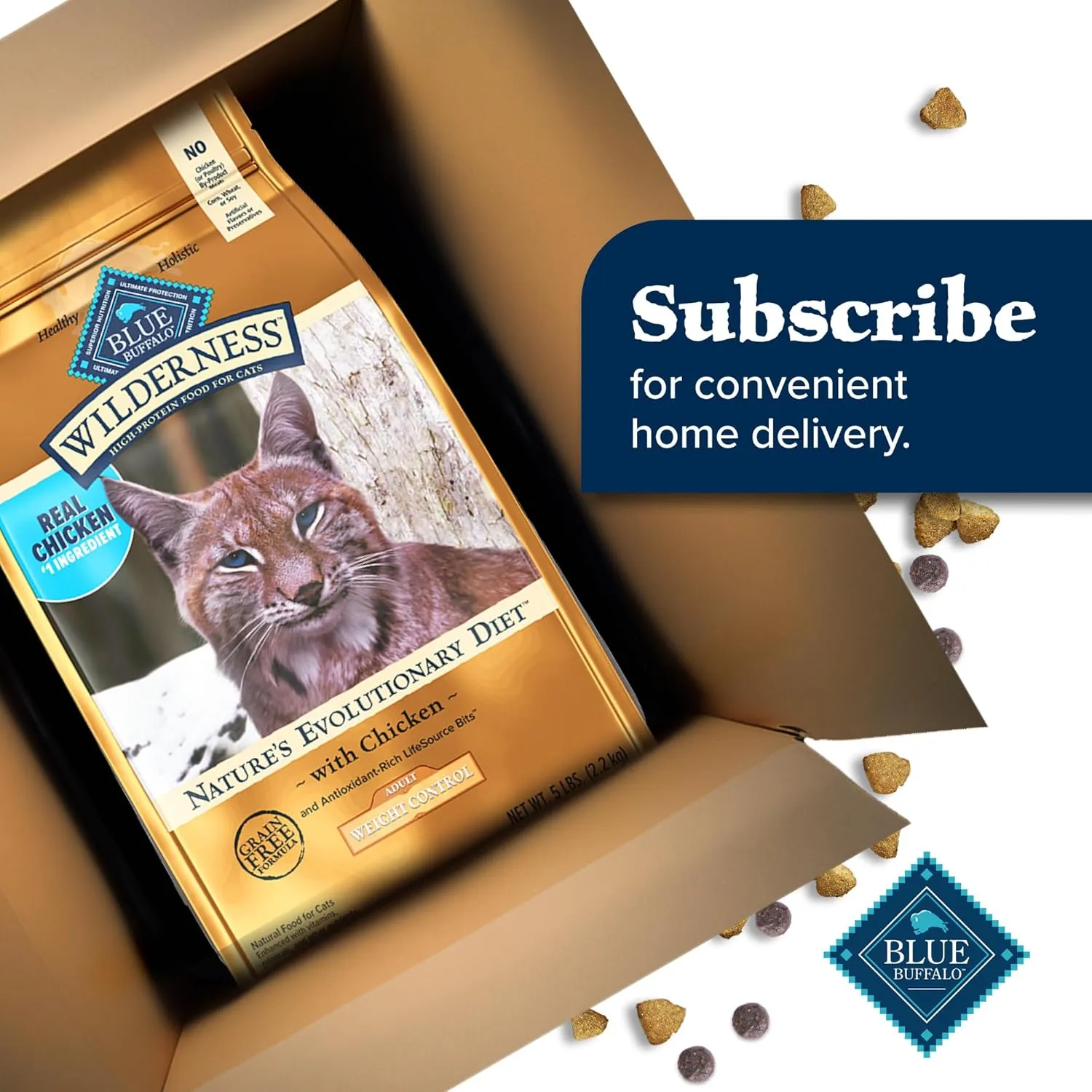 Blue Buffalo Wilderness Natural Adult Weight Management Dry Cat Food, High-Protein & Grain-Free Weight Control Formula, Chicken, 5-lb Bag