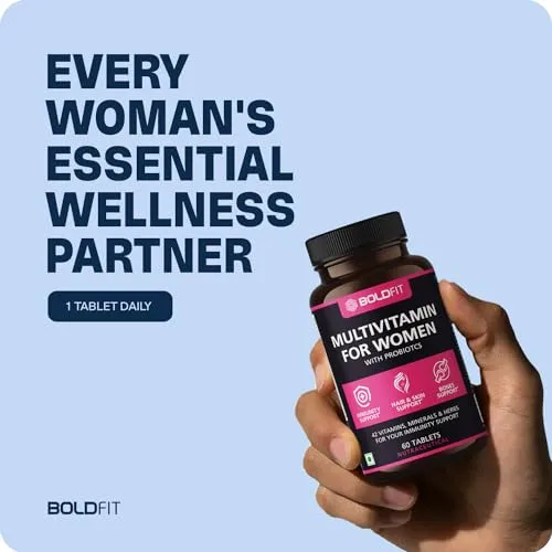 Boldfit Multivitamin For Women Tablets With Probiotics - 42 Vital Ingredients For Immunity, Hair, Skin, Energy & Bone Support - Pack of 1, 60 Tablets
