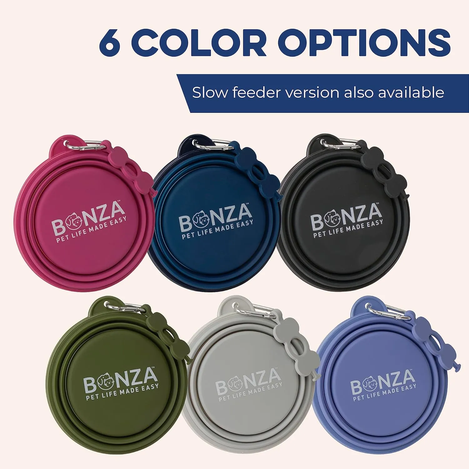 Bonza by Leash Boss Large Collapsible Dog Bowl 1000 mL, Sturdy Reinforced Rim, Includes Carabiner & Water Bottle Holder Keychain, Moss Green