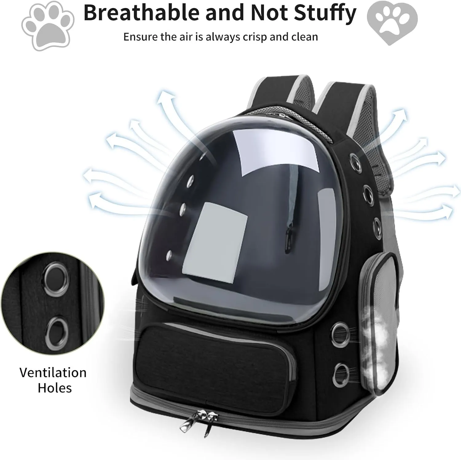 Cat Backpack Carrier for Cats and Small Dogs, Breathable Cat Bubble Backpack, Airline Approved Pet Travel Carrier for Hiking Camping Outdoor(Black)