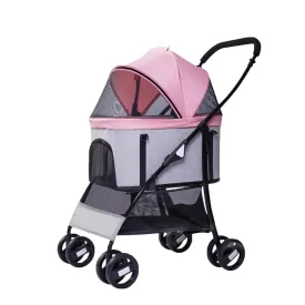 Cat Stroller - Foldable Pet Strolling Cart 4 Wheels | Breathable Visible Mesh, Cats Carrier, Storage Basket, Travel Puppy Stroller for Small Medium Dog