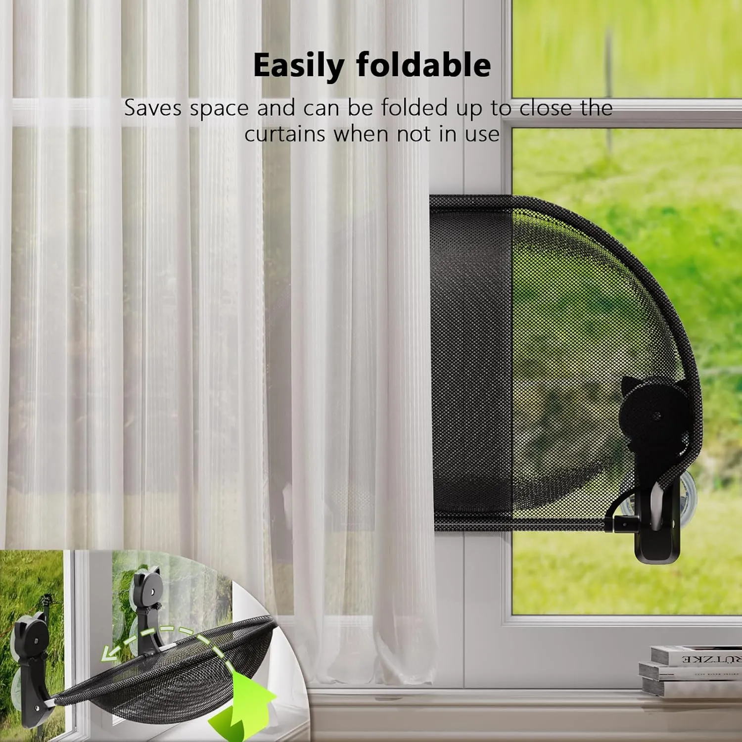Cat Window Perch Cordless, Foldable & Stable Cat Beds- Breathable Cat Window Hammock for Overlooking, Sunbathing and Climbing - Maximum Hold Up to 40lb
