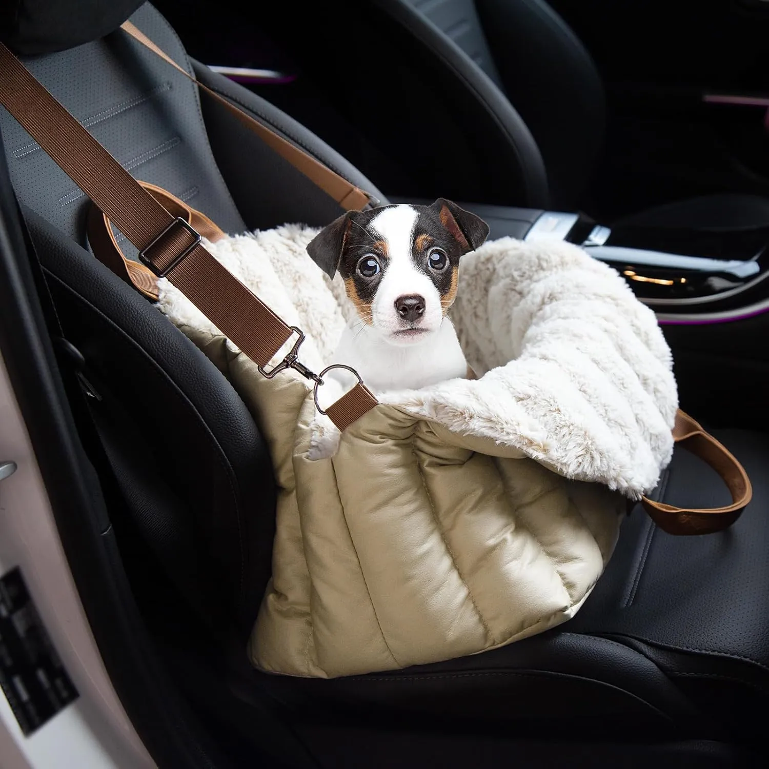 ClevaHome Small Dog Car Seat & Travel Carrier & Pet Bed, Soft Fleece Interior for Dogs up to 10lbs, Stylish Pet Travel Tote for Indoor and Outdoor Use