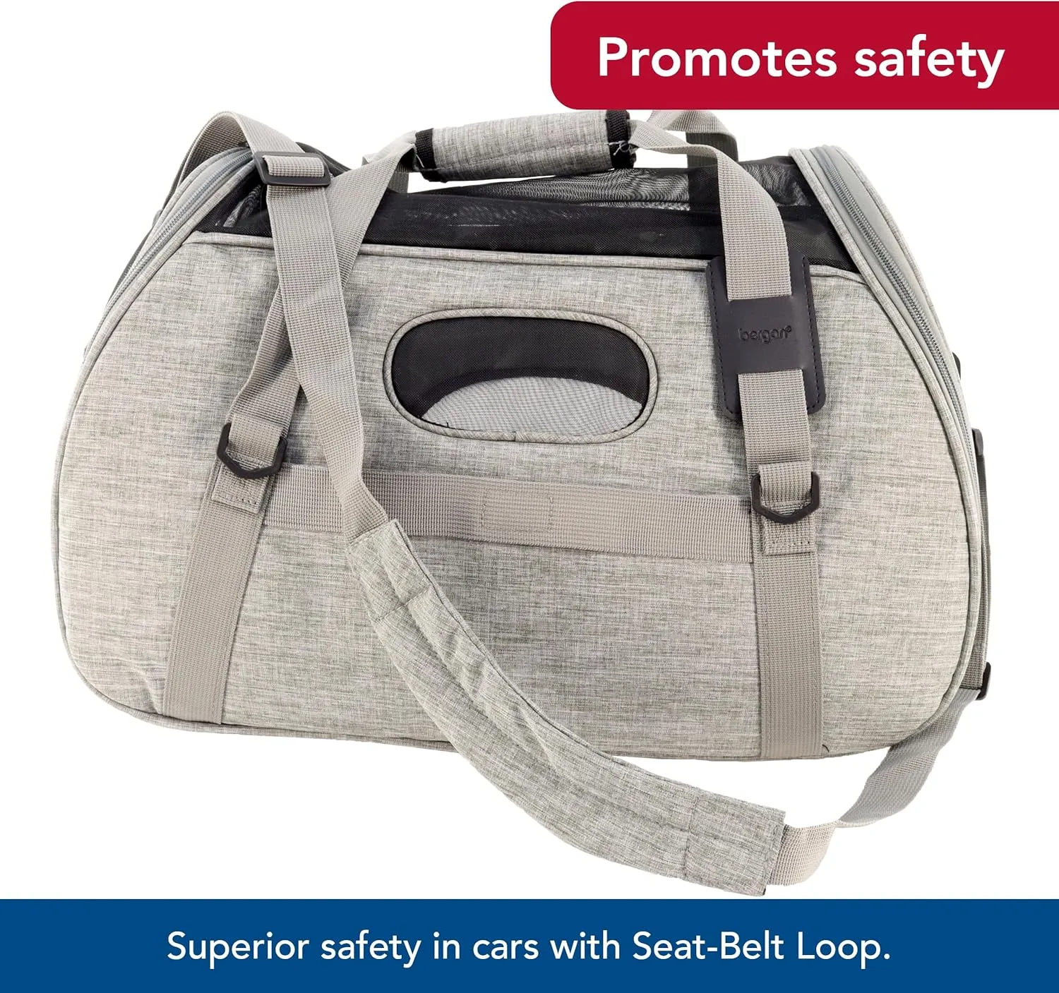 Coastal Pet Bergan Comfort Carrier - Breathable Travel Carrier for Dogs & Cats - Heather Grey, 16" x 8" x 11"