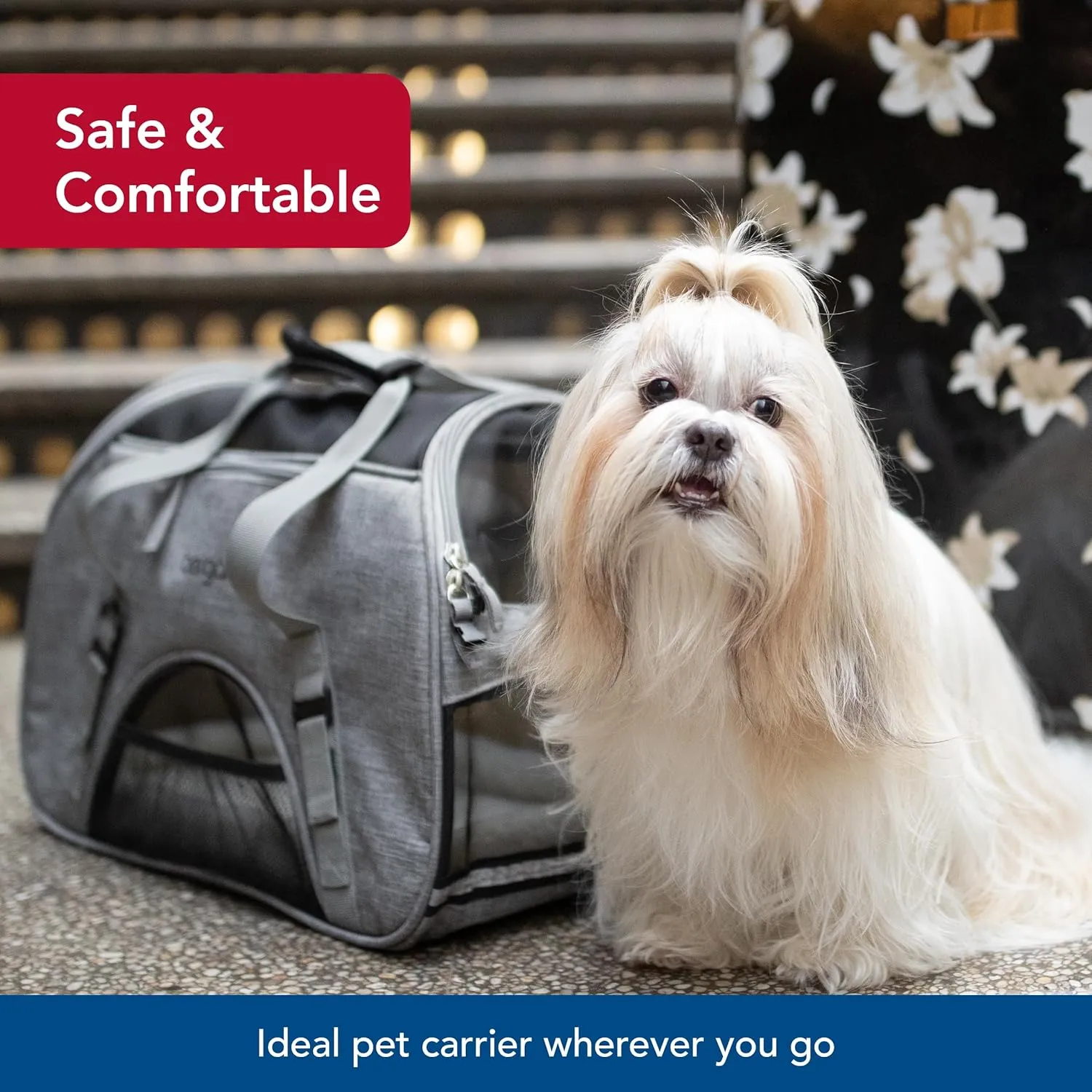 Coastal Pet Bergan Comfort Carrier - Breathable Travel Carrier for Dogs & Cats - Heather Grey, 16" x 8" x 11"