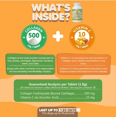 Collagen Joint Supplement with Vitamin C Support for Mobility Elasticity and Flexibility for Dogs