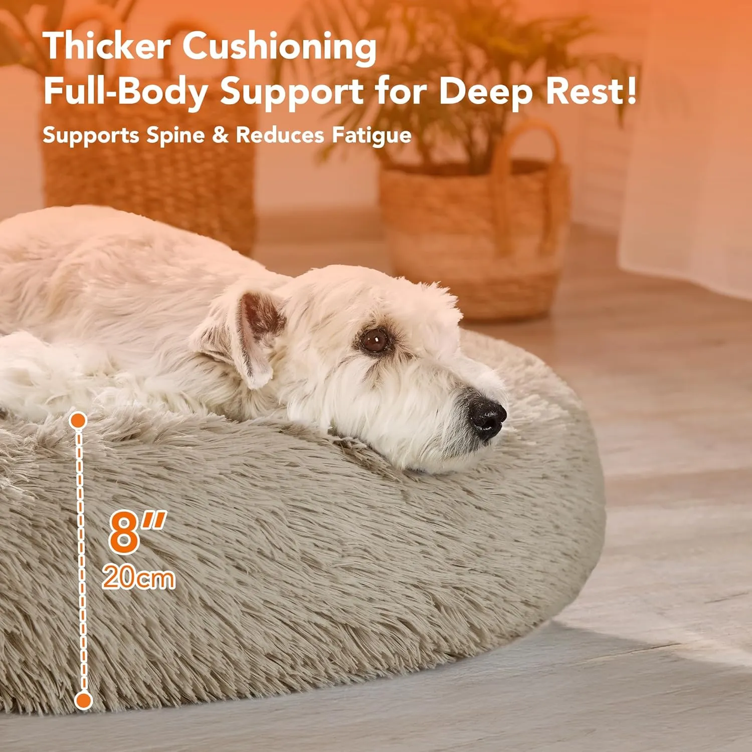 Deconovo Large Dog Bed - Calming Donut Dog Bed for Large Dogs, Anti-Anxiety Plush Round Pet Bed with Fluffy Faux Fur, Machine Washable Anti-Slip Comfort Cozy Circle Bed, Ideal for Big Pets, Camel