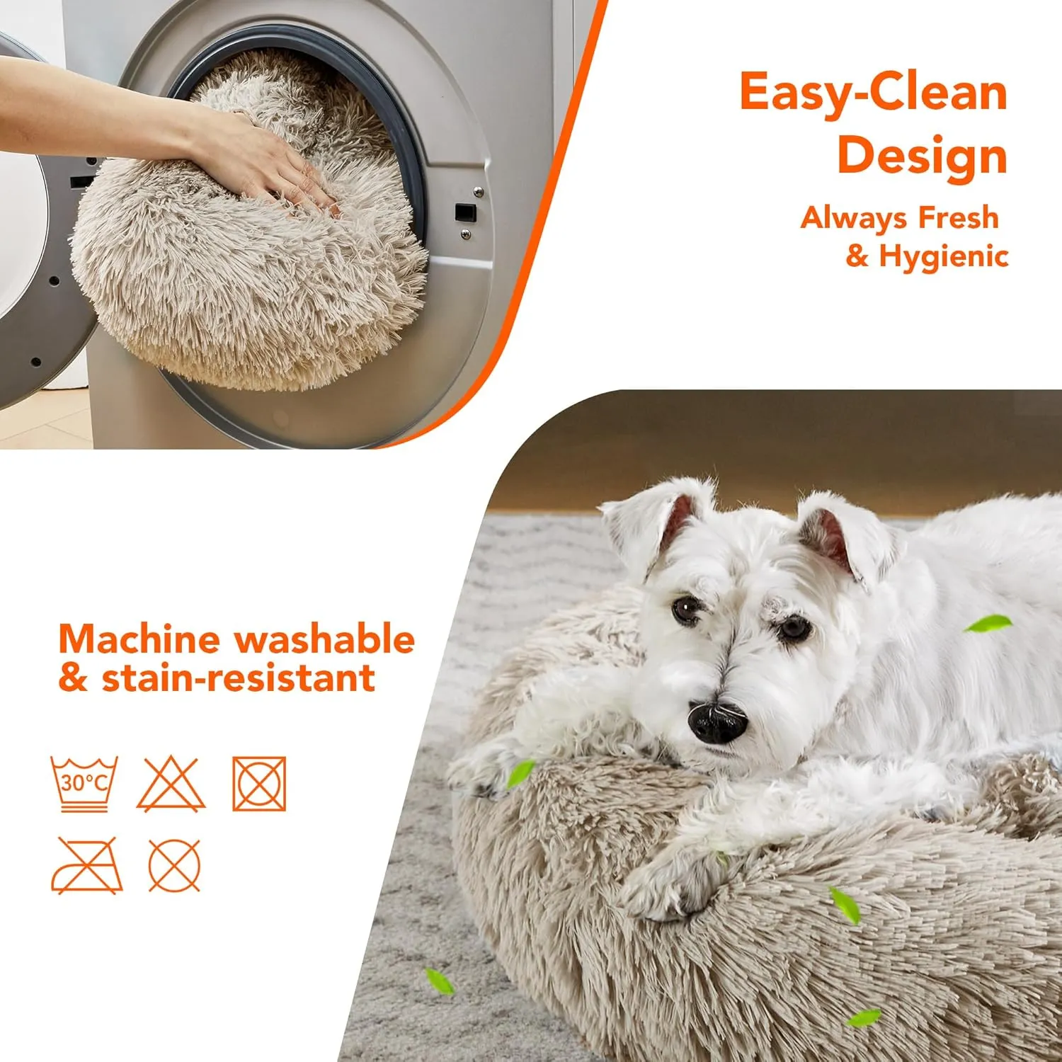 Deconovo Large Dog Bed - Calming Donut Dog Bed for Large Dogs, Anti-Anxiety Plush Round Pet Bed with Fluffy Faux Fur, Machine Washable Anti-Slip Comfort Cozy Circle Bed, Ideal for Big Pets, Camel