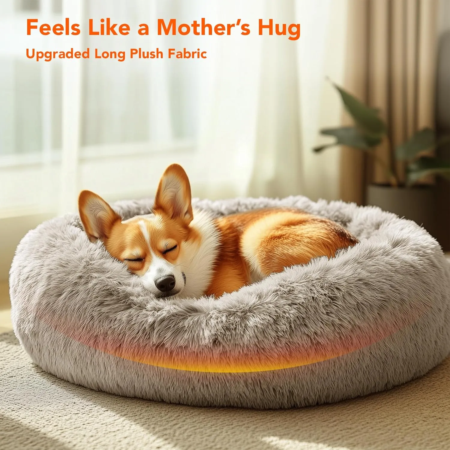 Deconovo Large Dog Bed - Calming Donut Dog Bed for Large Dogs, Anti-Anxiety Plush Round Pet Bed with Fluffy Faux Fur, Machine Washable Anti-Slip Comfort Cozy Circle Bed, Ideal for Big Pets, Camel