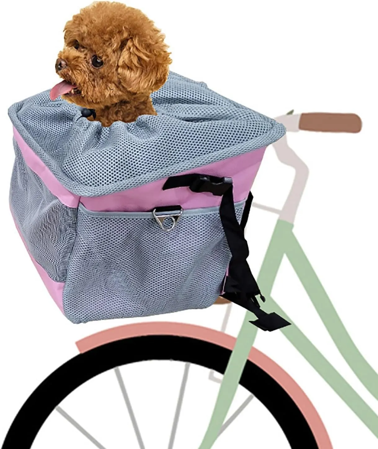 Dog Bike Basket, Pet Carrier Bicycle Basket, Front Carrier Backpack for Bike Riding Foldable Removable, Portable Breathable Bicycle Basket Bag for Dogs and Cats Up to 15lbs(Color:Pink)