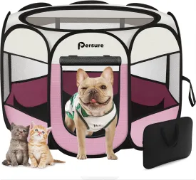 Dog Cat Playpen Indoor Outdoor for Puppy Pet Dogs Cat Travel and Recovery After Surgery, Dog Enclosure Tent Crates Cage Indoor/Outdoor, Portable Pop Up Dogs Kennel with Carrying Case (Pink, Small)
