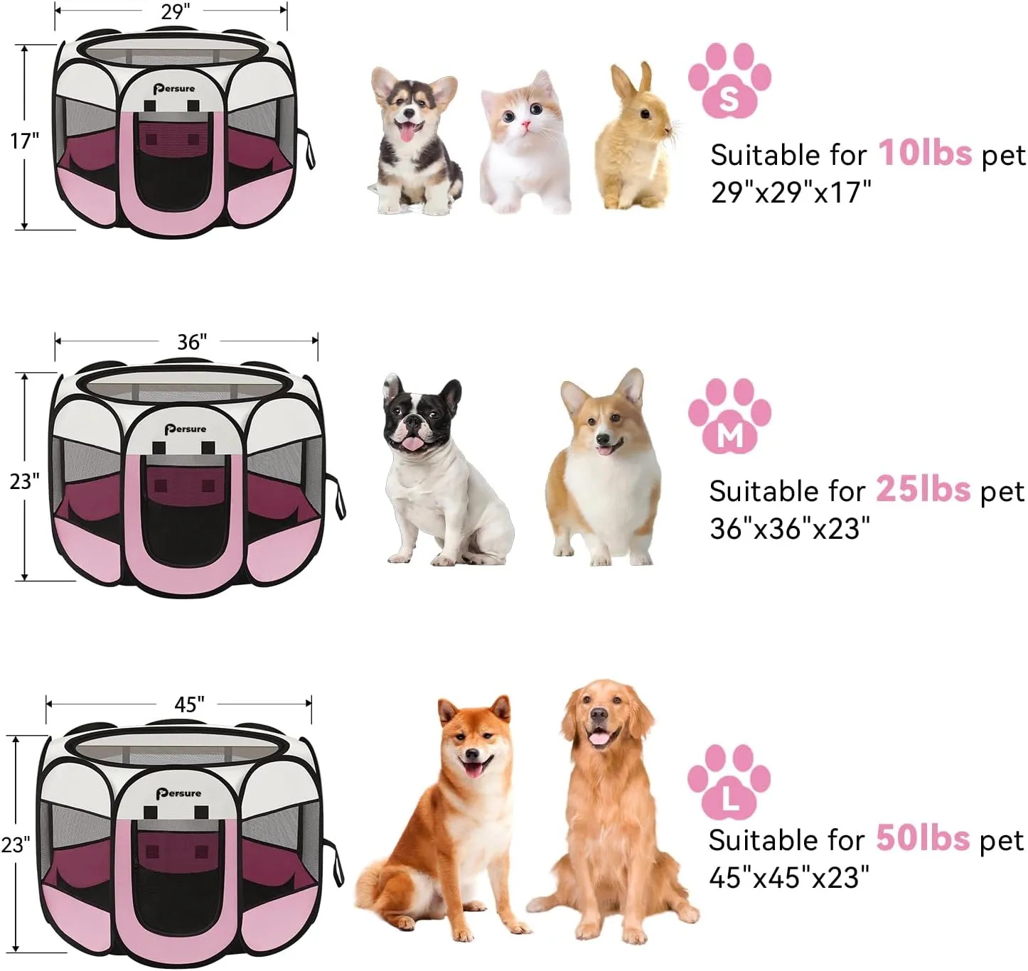 Dog Cat Playpen Indoor Outdoor for Puppy Pet Dogs Cat Travel and Recovery After Surgery, Dog Enclosure Tent Crates Cage Indoor/Outdoor, Portable Pop Up Dogs Kennel with Carrying Case (Pink, Small)