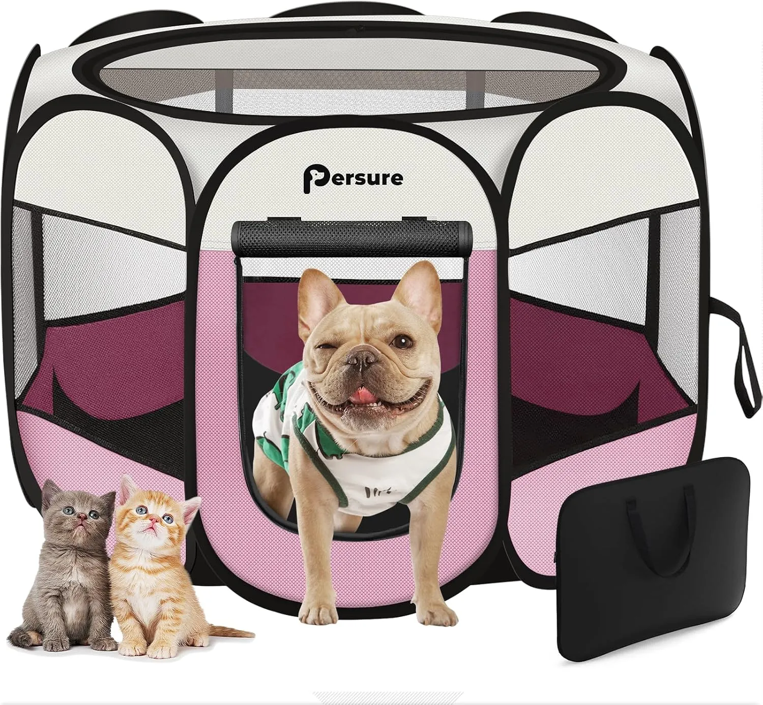 Dog Cat Playpen Indoor Outdoor for Puppy Pet Dogs Cat Travel and Recovery After Surgery, Dog Enclosure Tent Crates Cage Indoor/Outdoor, Portable Pop Up Dogs Kennel with Carrying Case (Pink, Small)