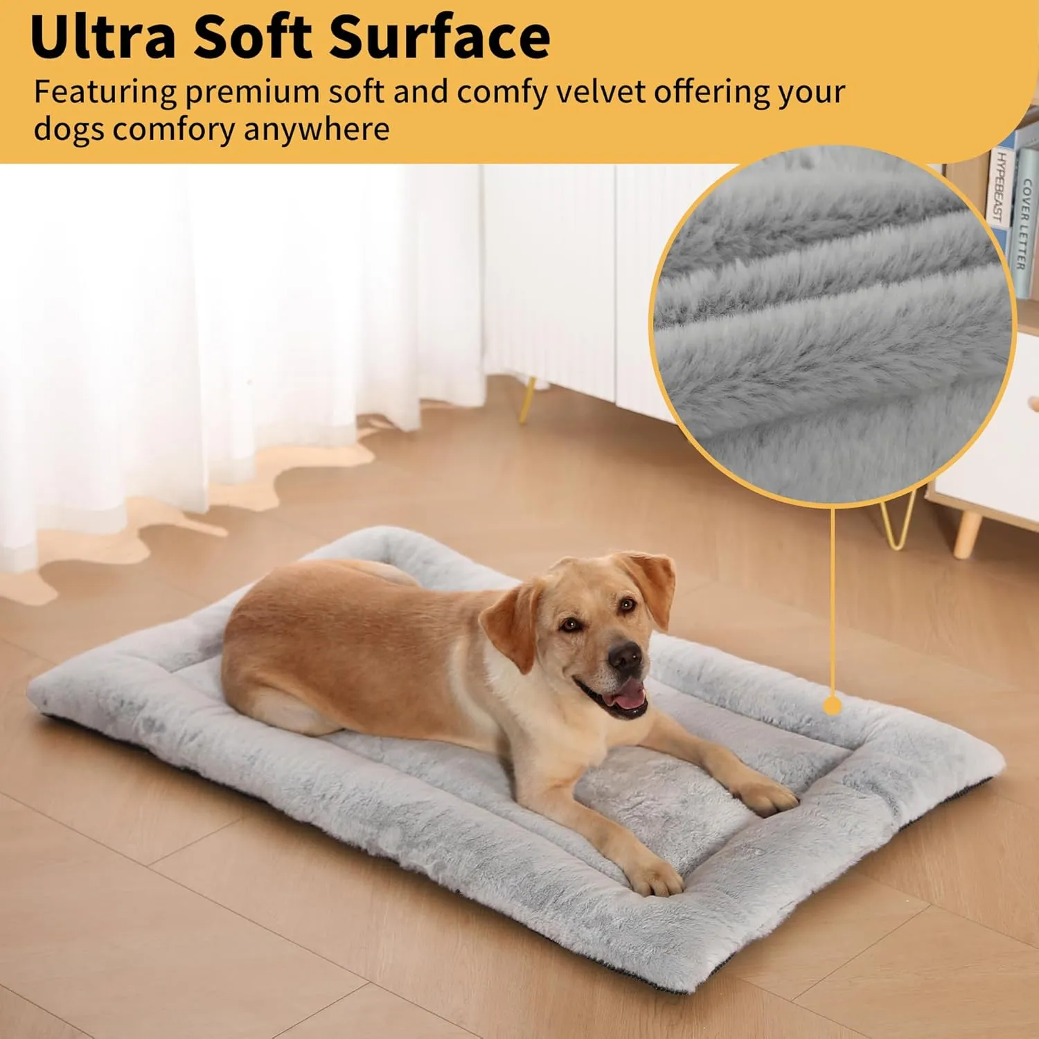 Dog Crate Pad, Kennel Bed Crate Mat for Small Dogs, Washable Cute Pet Bed for Dog Cage, Ultra Soft Flat Puppy Cat Kitten Pillow Cushion for Sleeping Anti-Slip (24" x 18", Grey)