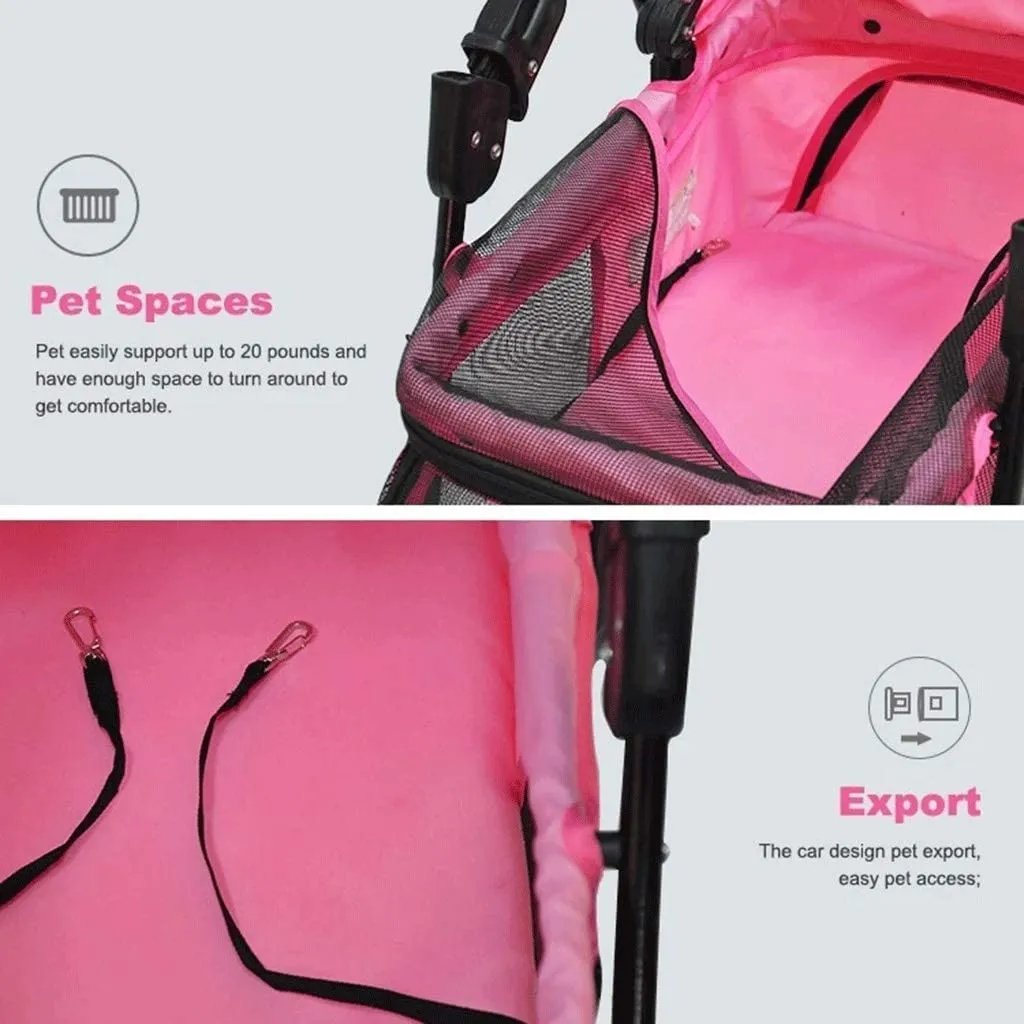 Double Dog Stroller Removable Pet Travel Stroller Foldable at Dog Pushchair Trolley Front Swivel Wheels and Rear Brake Maximum Weight 15Kg Pet Travel Stroller