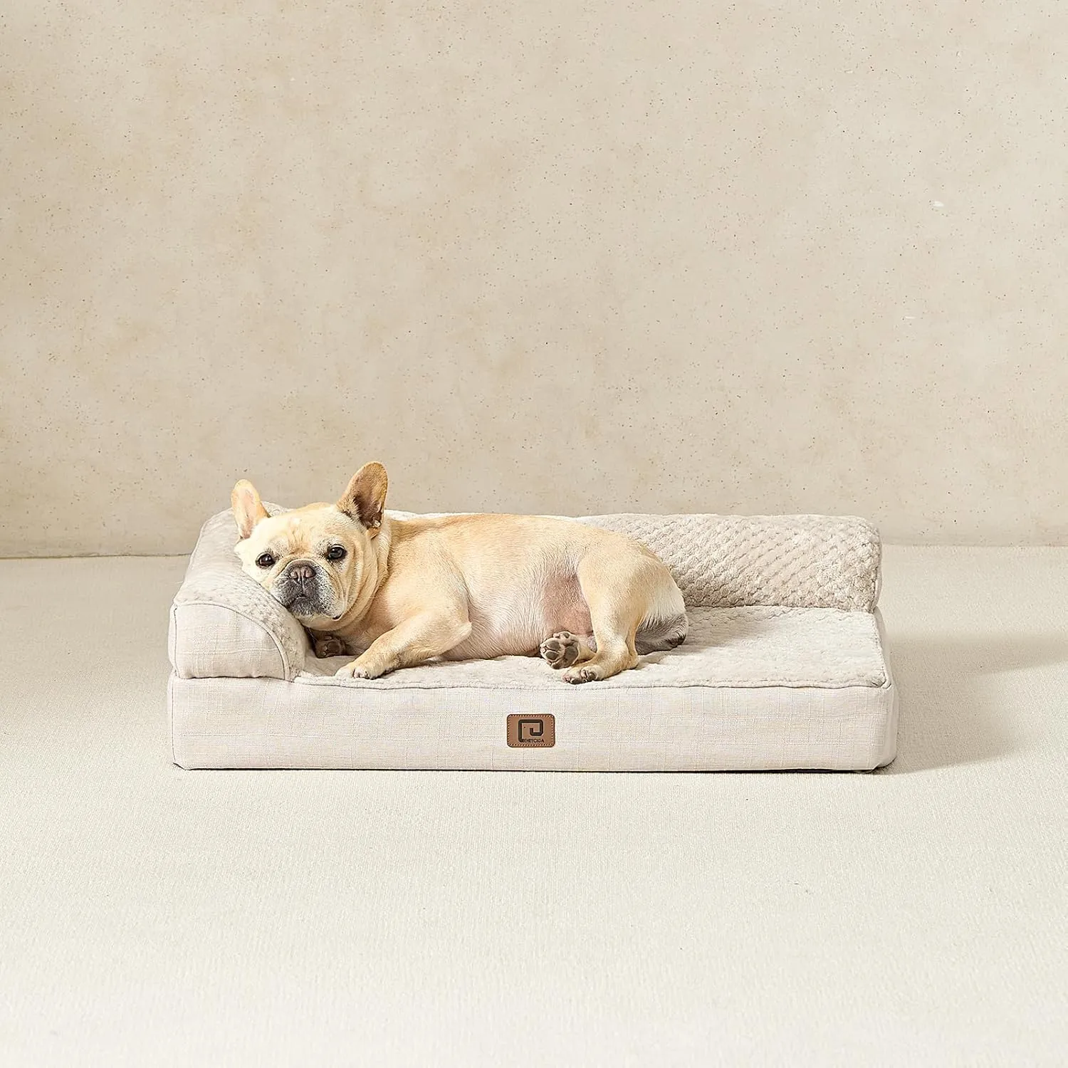 EHEYCIGA Memory Foam Dog Bed Medium Sized Dogs, Waterproof Dog Bed Orthopedic with Washable Removable Cover, Non-Slip Pet Bed Couch for Crate, 30x20x6 Inches, Beige