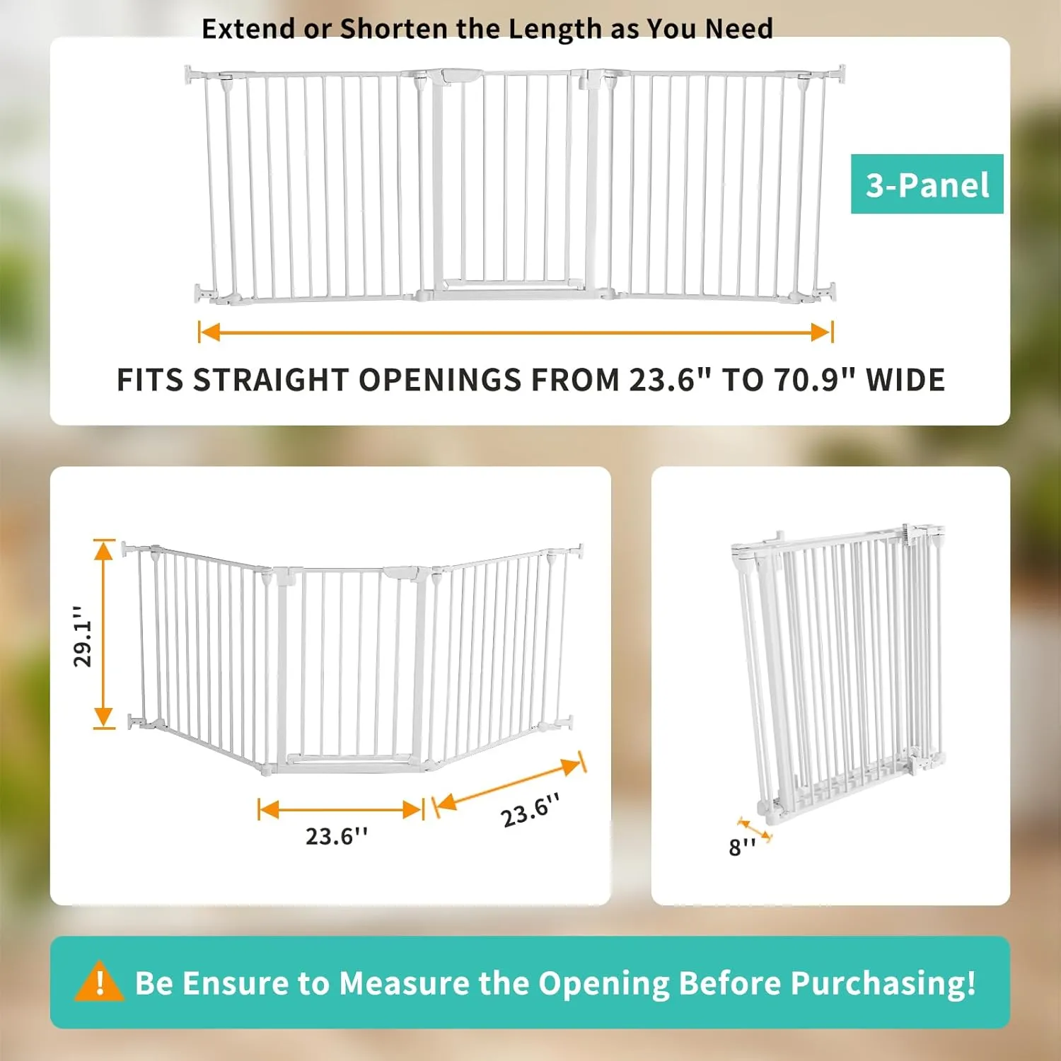 Extra Wide Baby Gate, 30" Tall 71" Wide Configurable Baby Gate Fireplace Safety Fence, Metal Pet Safety Playpen for Toddler/Pet/Dog Christmas Tree Fence (Whtie,3-Panel)