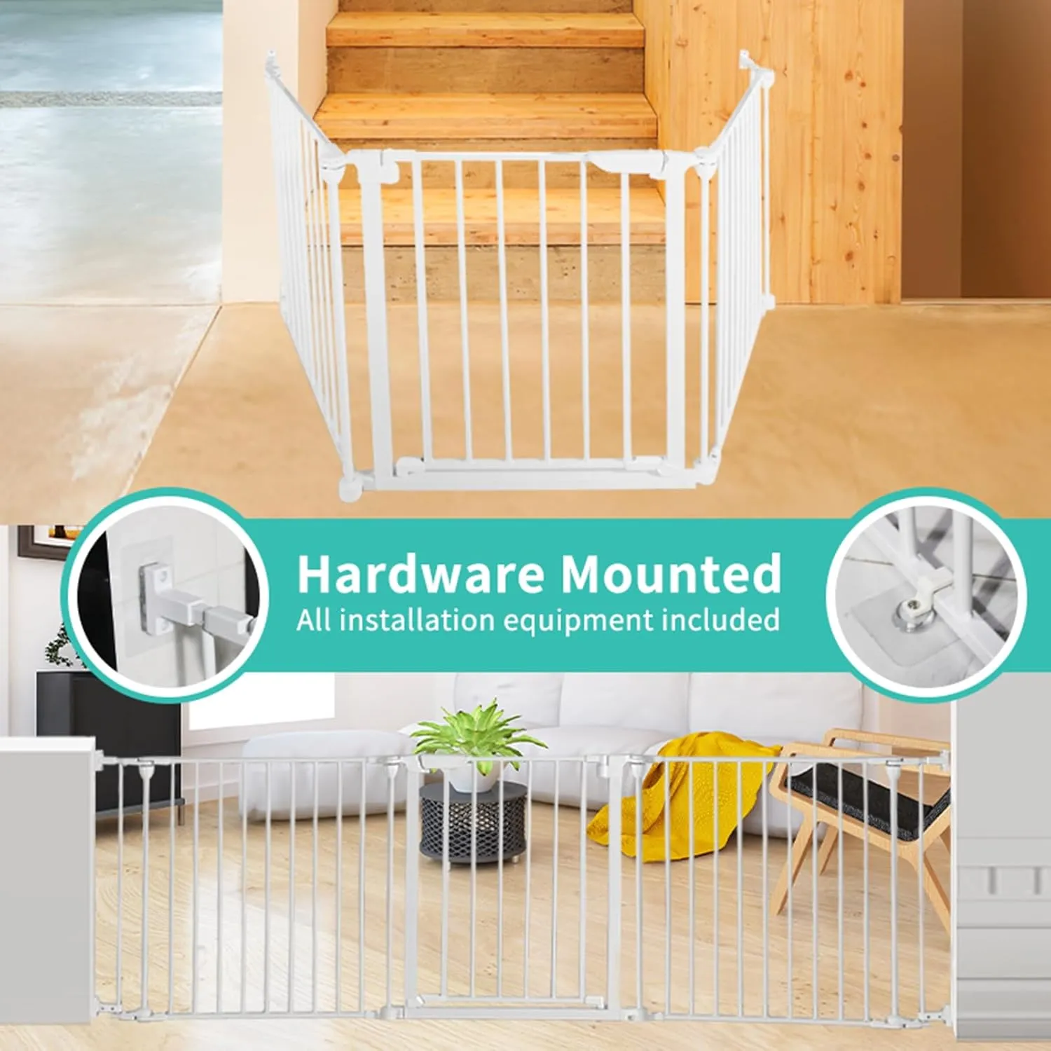 Extra Wide Baby Gate, 30" Tall 71" Wide Configurable Baby Gate Fireplace Safety Fence, Metal Pet Safety Playpen for Toddler/Pet/Dog Christmas Tree Fence (Whtie,3-Panel)