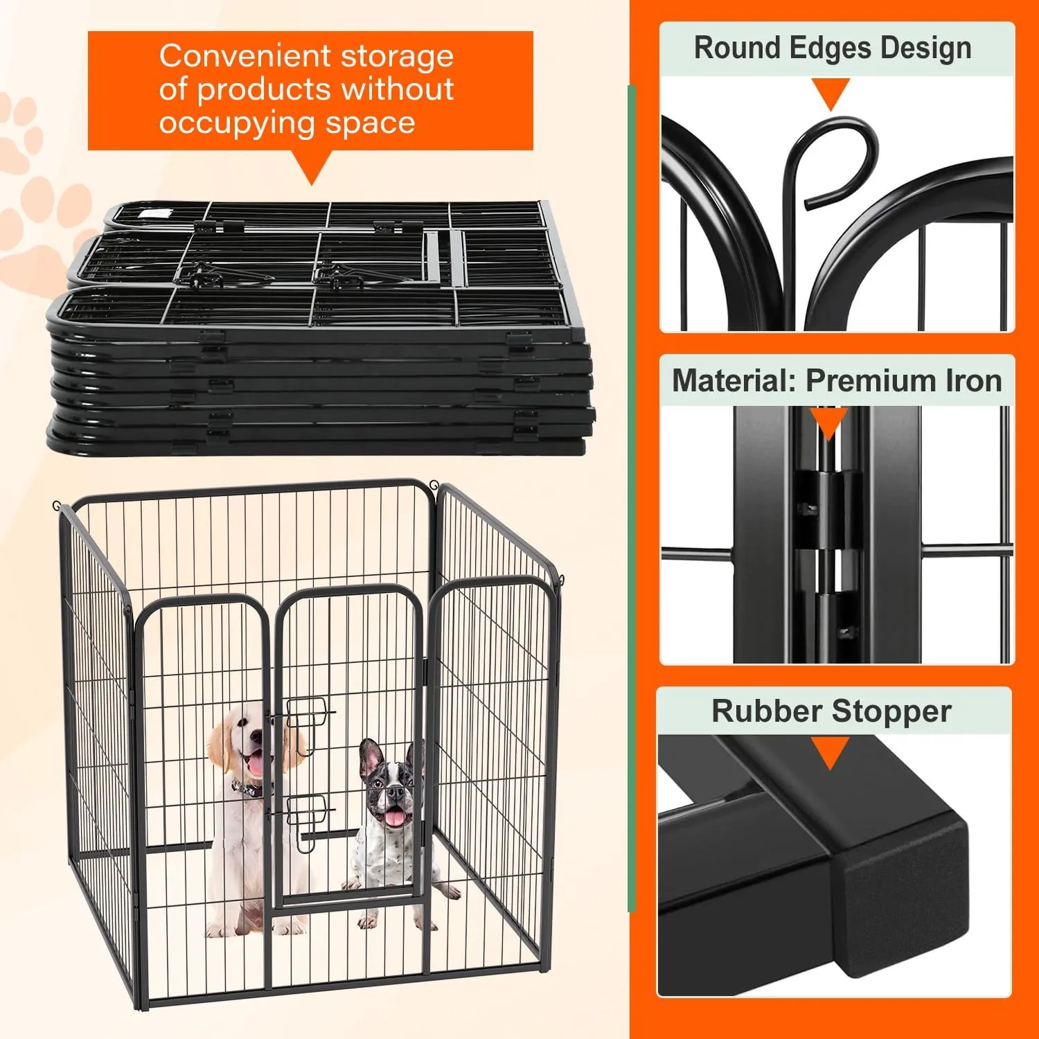 FDW Dog Playpen Dog Pen Dog Kennel 4 Panels 32 Inch Height Indoor Outdoor Folding Metal Portable Puppy Exercise Pen Heavy Duty Dog Fence for Yard Camping,Black