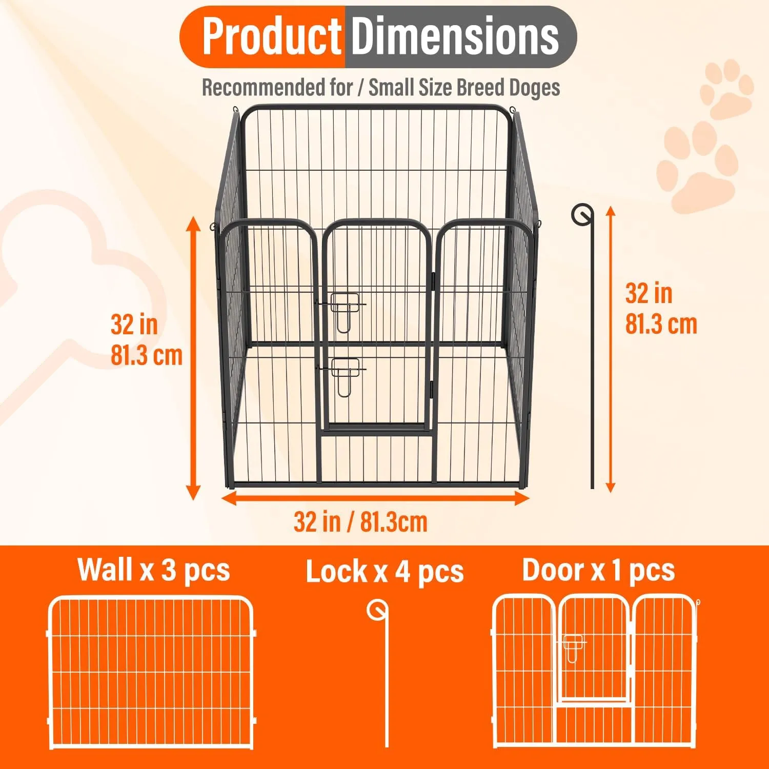 FDW Dog Playpen Dog Pen Dog Kennel 4 Panels 32 Inch Height Indoor Outdoor Folding Metal Portable Puppy Exercise Pen Heavy Duty Dog Fence for Yard Camping,Black