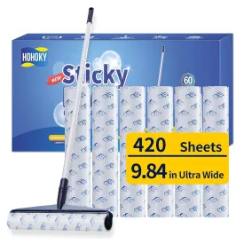 Floor Lint Rollers for Pet Hair Extra Sticky Mop9.84in with 51.2in Long Handle Large Lint Remover Roller for Carpet Cleaner Cars, Clothing, and Pet Hair Picker from Floors