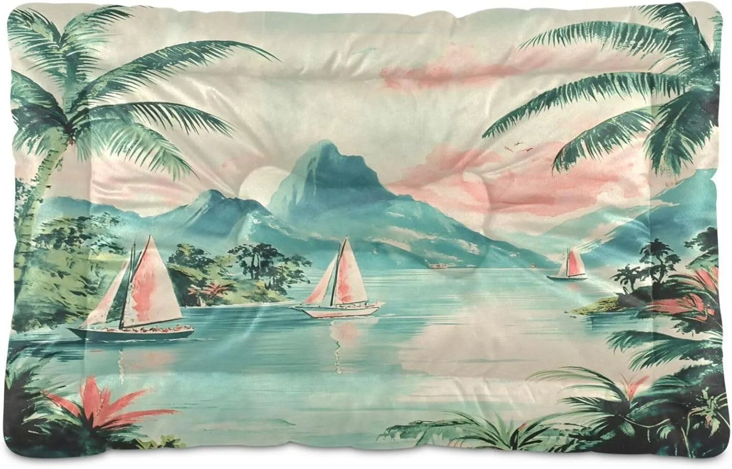 Island with Sailboats Outdoor Dog Bed for Small Dogs Washable Waterproof Travel Pet Bed Mat Portable Cat Bed with Non-Slip Bottom for Indoor and Sleeping 18 x 24 Inch