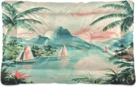 Island with Sailboats Outdoor Dog Bed for Small Dogs Washable Waterproof Travel Pet Bed Mat Portable Cat Bed with Non-Slip Bottom for Indoor and Sleeping 18 x 24 Inch