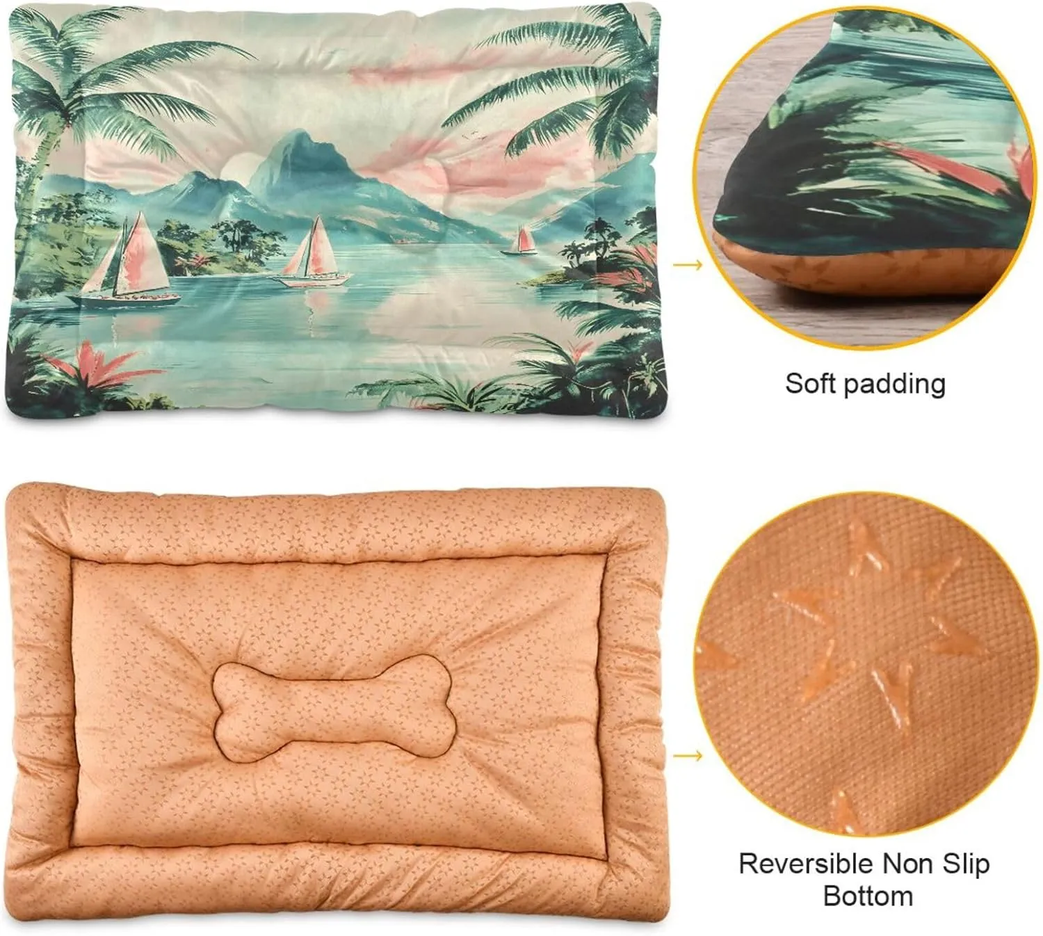 Island with Sailboats Outdoor Dog Bed for Small Dogs Washable Waterproof Travel Pet Bed Mat Portable Cat Bed with Non-Slip Bottom for Indoor and Sleeping 18 x 24 Inch