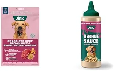 Jinx Premium Dog Food Bundle - Real Beef & Brown Rice Dry Dog Food (11.5lb) with Beef Bone Broth Kibble Sauce (12 Oz)